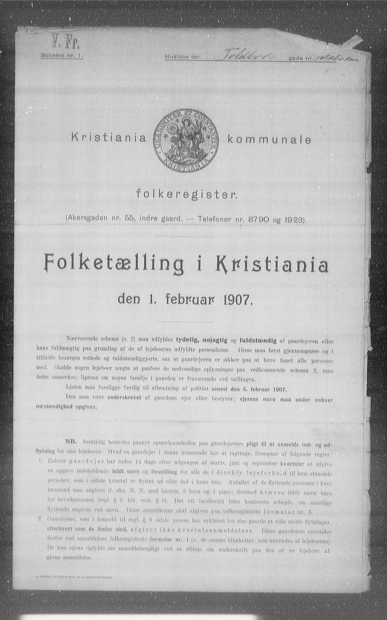 OBA, Kommunal folketelling 1.2.1907 for Kristiania kjøpstad, 1907, s. 57423