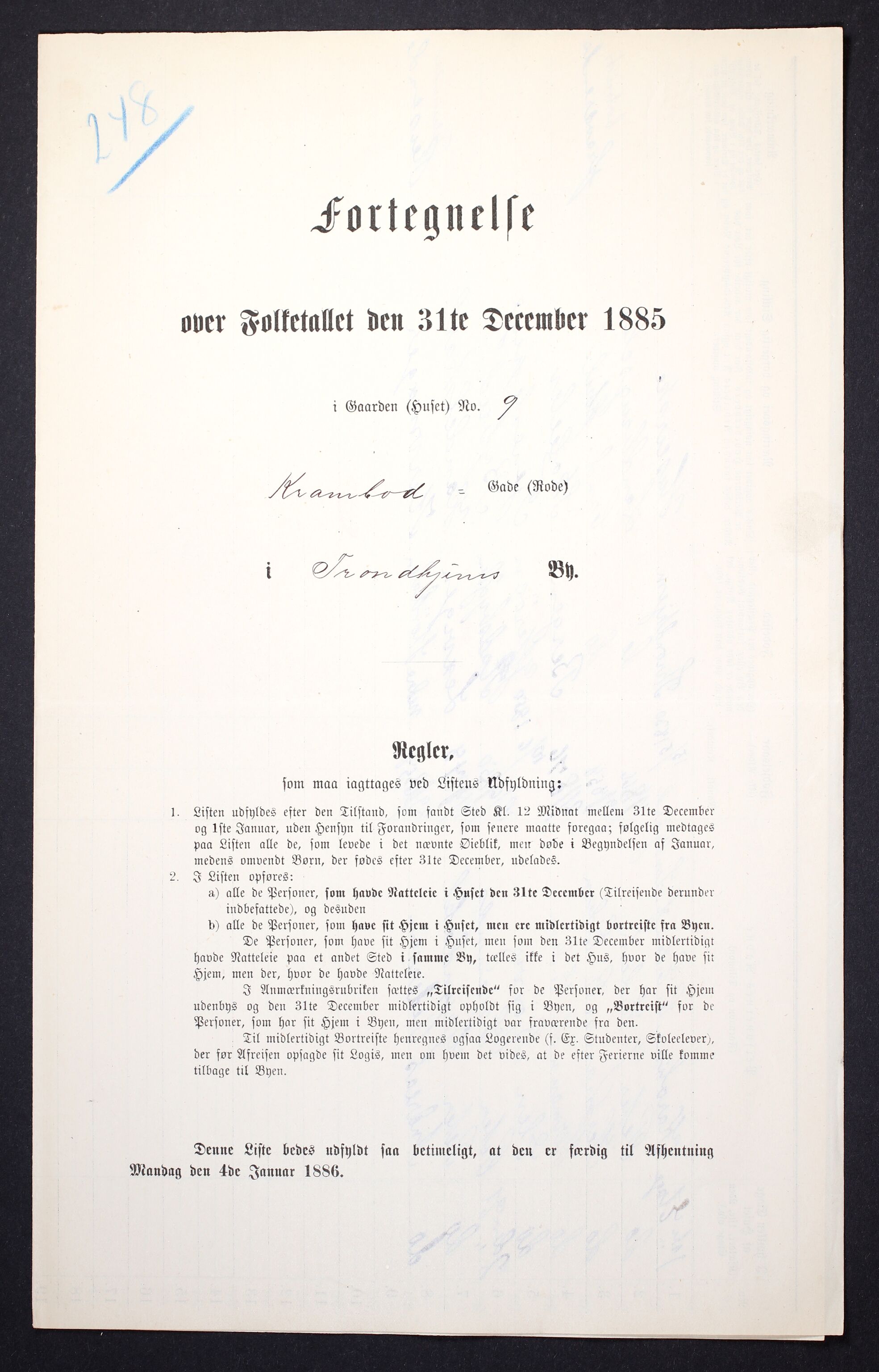 SAT, Folketelling 1885 for 1601 Trondheim kjøpstad, 1885, s. 1054