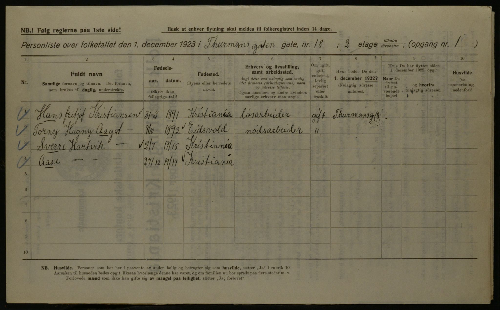 OBA, Kommunal folketelling 1.12.1923 for Kristiania, 1923, s. 123200