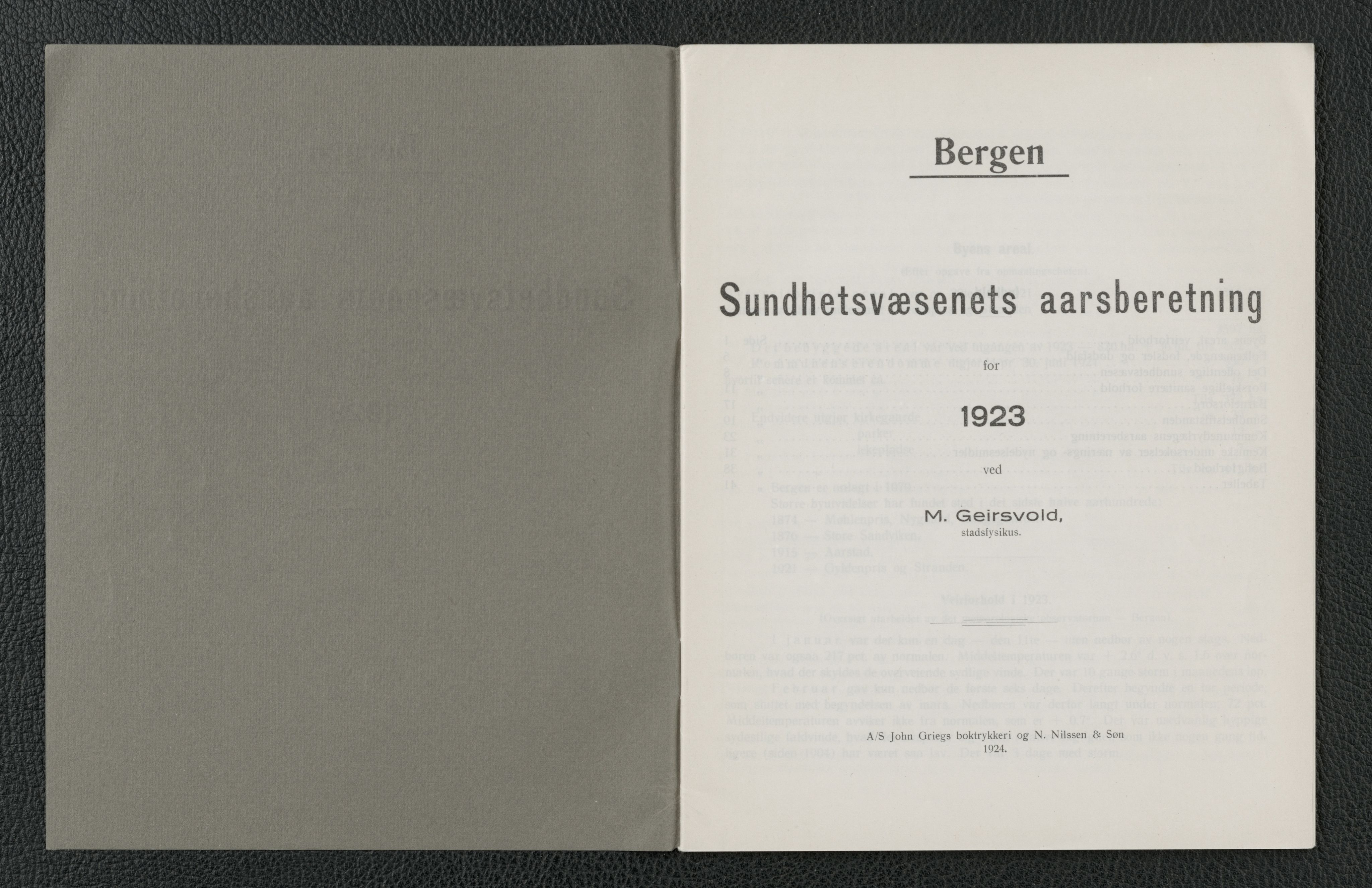 Bergen kommune, Sunnhetsvesen (Bergen helseråd), BBA/A-2617/X/Xa/L0016: Årsmelding, 1923