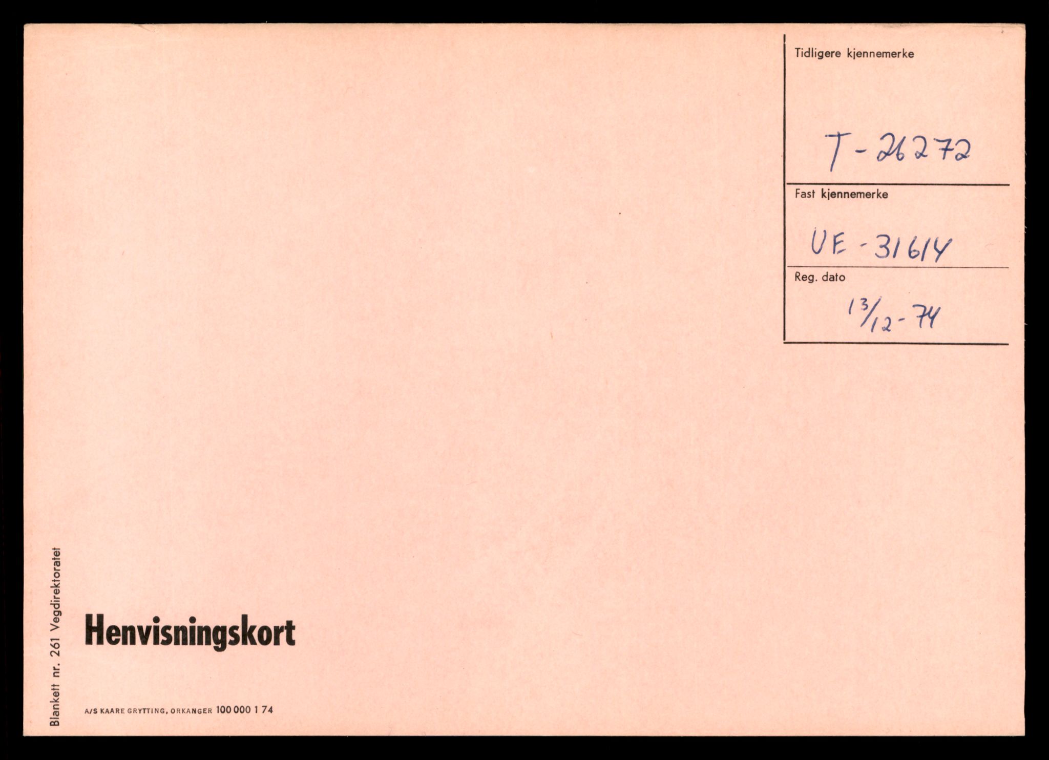 Møre og Romsdal vegkontor - Ålesund trafikkstasjon, AV/SAT-A-4099/F/Ff/L0006: Overførings-/henvisningskort T 26272 - T 29755, 1927-1998, s. 1