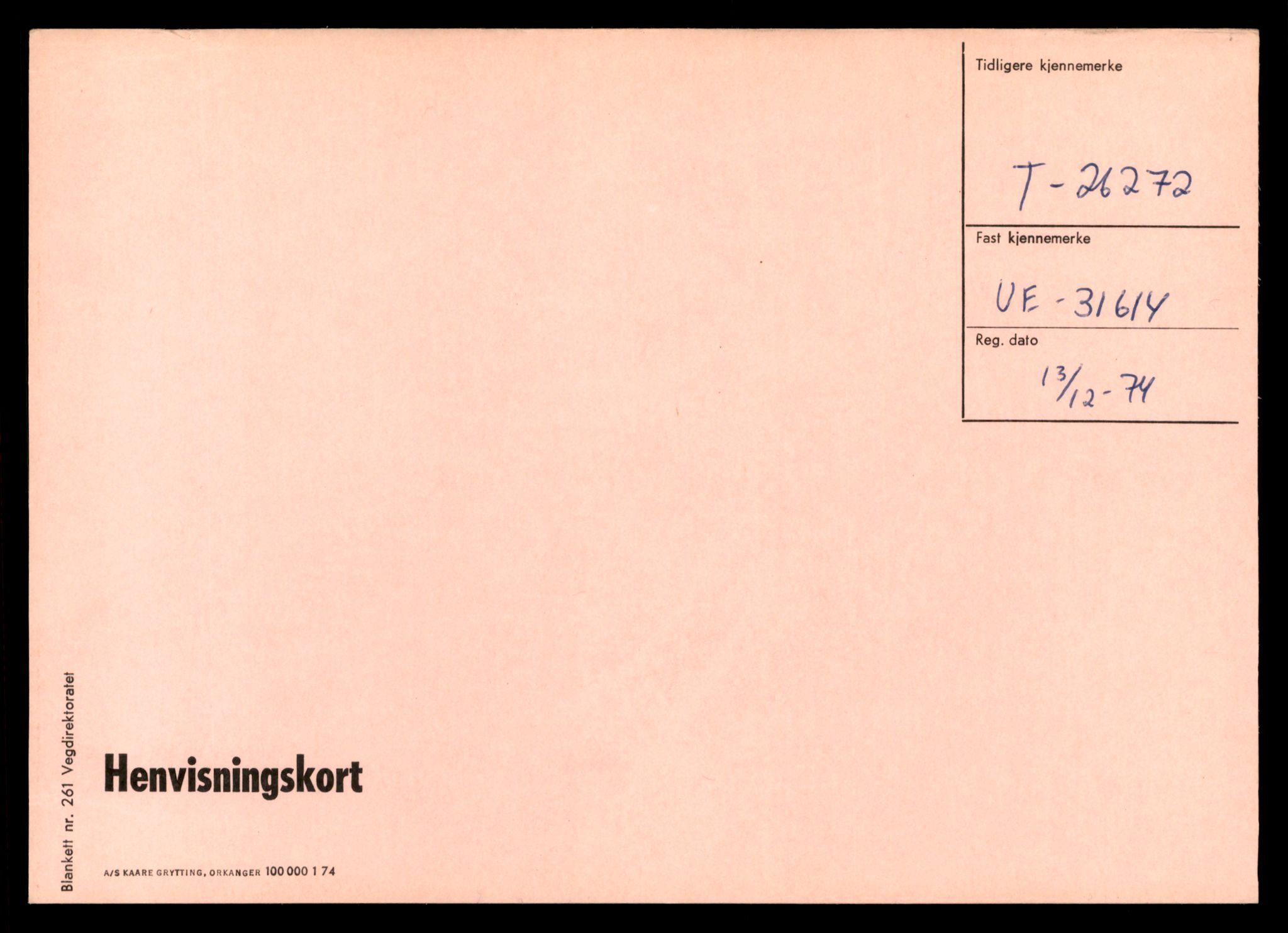 Møre og Romsdal vegkontor - Ålesund trafikkstasjon, SAT/A-4099/F/Ff/L0006: Overførings-/henvisningskort T 26272 - T 29755, 1927-1998, s. 1