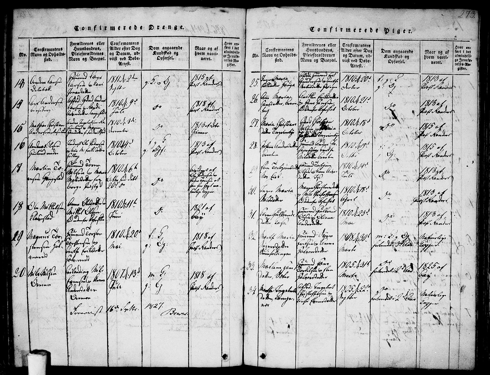 Skjeberg prestekontor Kirkebøker, AV/SAO-A-10923/F/Fa/L0004: Ministerialbok nr. I 4, 1815-1830, s. 273
