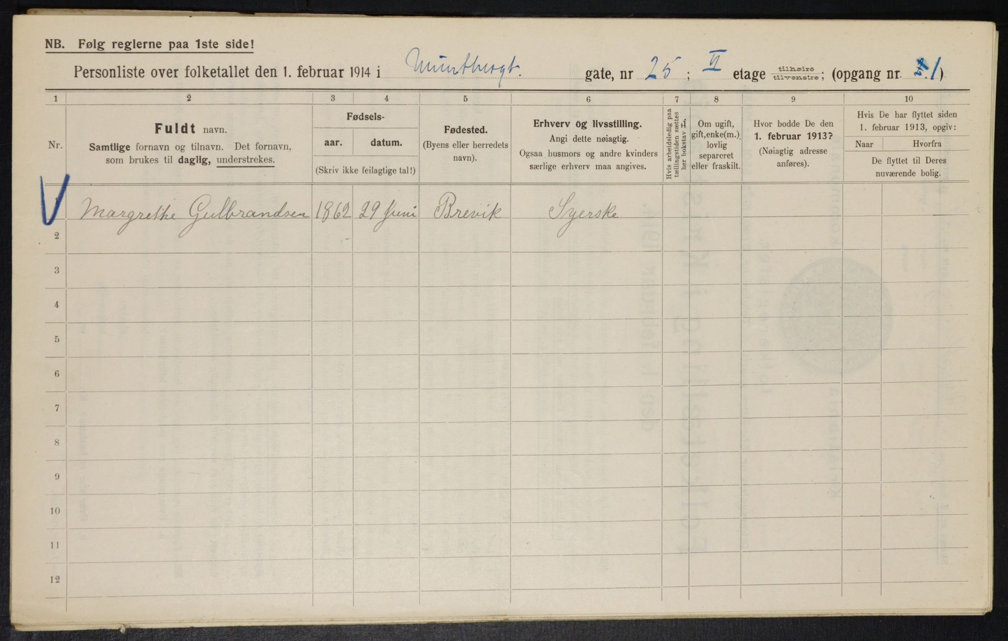 OBA, Kommunal folketelling 1.2.1914 for Kristiania, 1914, s. 68099