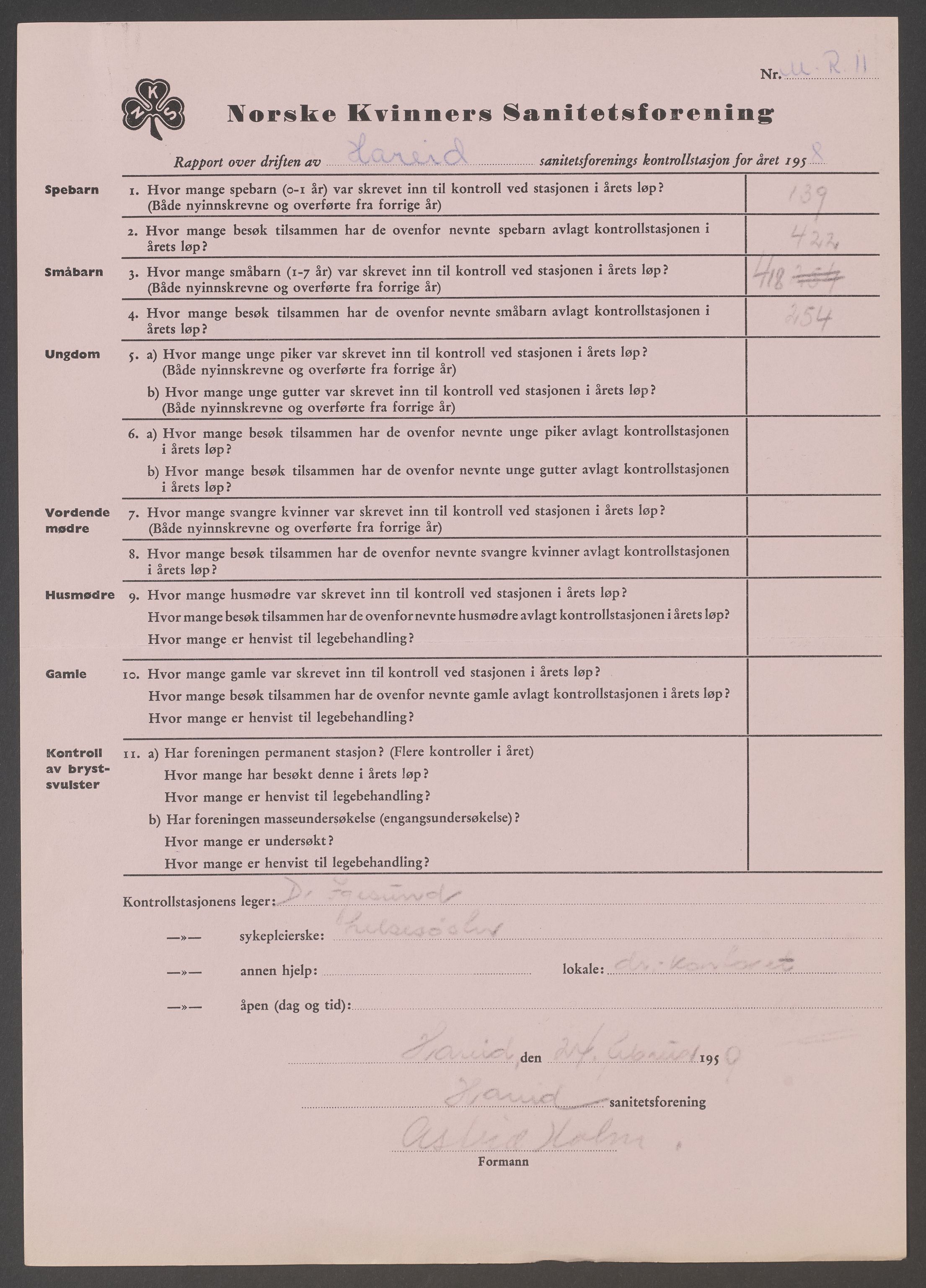 Hareid sanitetslag, IKAM/P-00271/A/Ab/L0001/0007: Årsmeldinger og regnskap / Årsmeldinger og regnskap, 1958