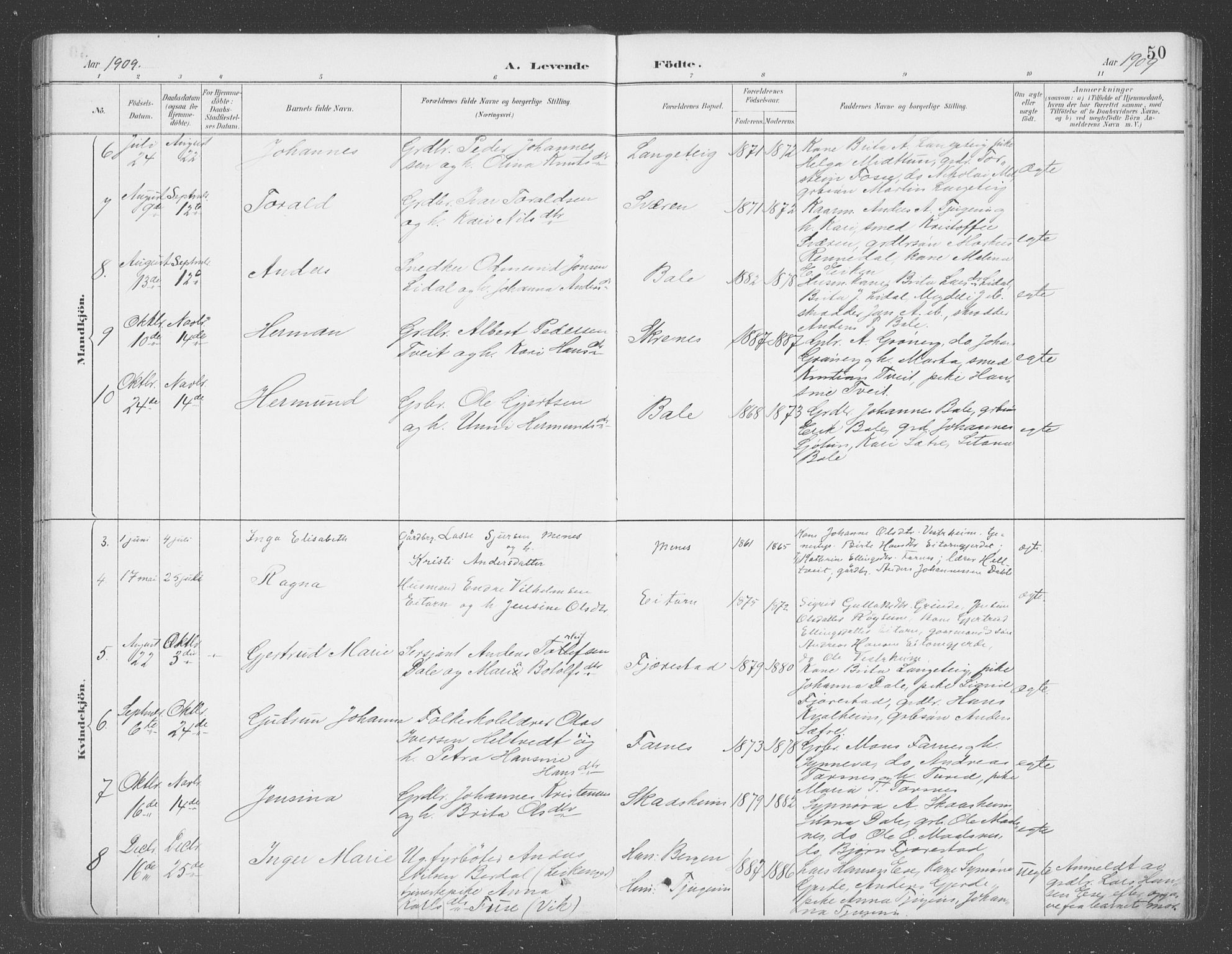Balestrand sokneprestembete, AV/SAB-A-79601/H/Haa/Haab/L0001: Ministerialbok nr. B  1, 1889-1910, s. 50