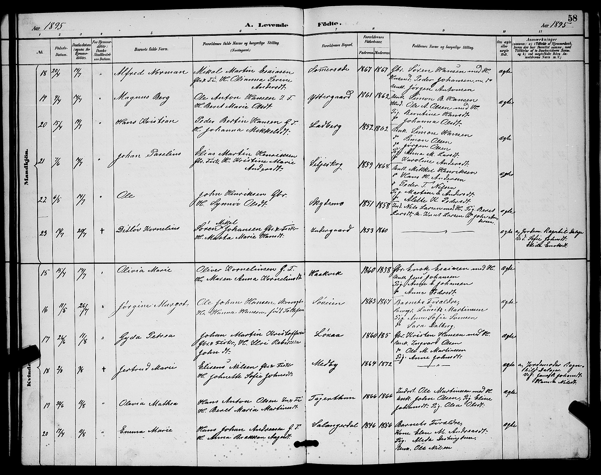 Ibestad sokneprestembete, AV/SATØ-S-0077/H/Ha/Hab/L0015klokker: Klokkerbok nr. 15, 1888-1899, s. 58