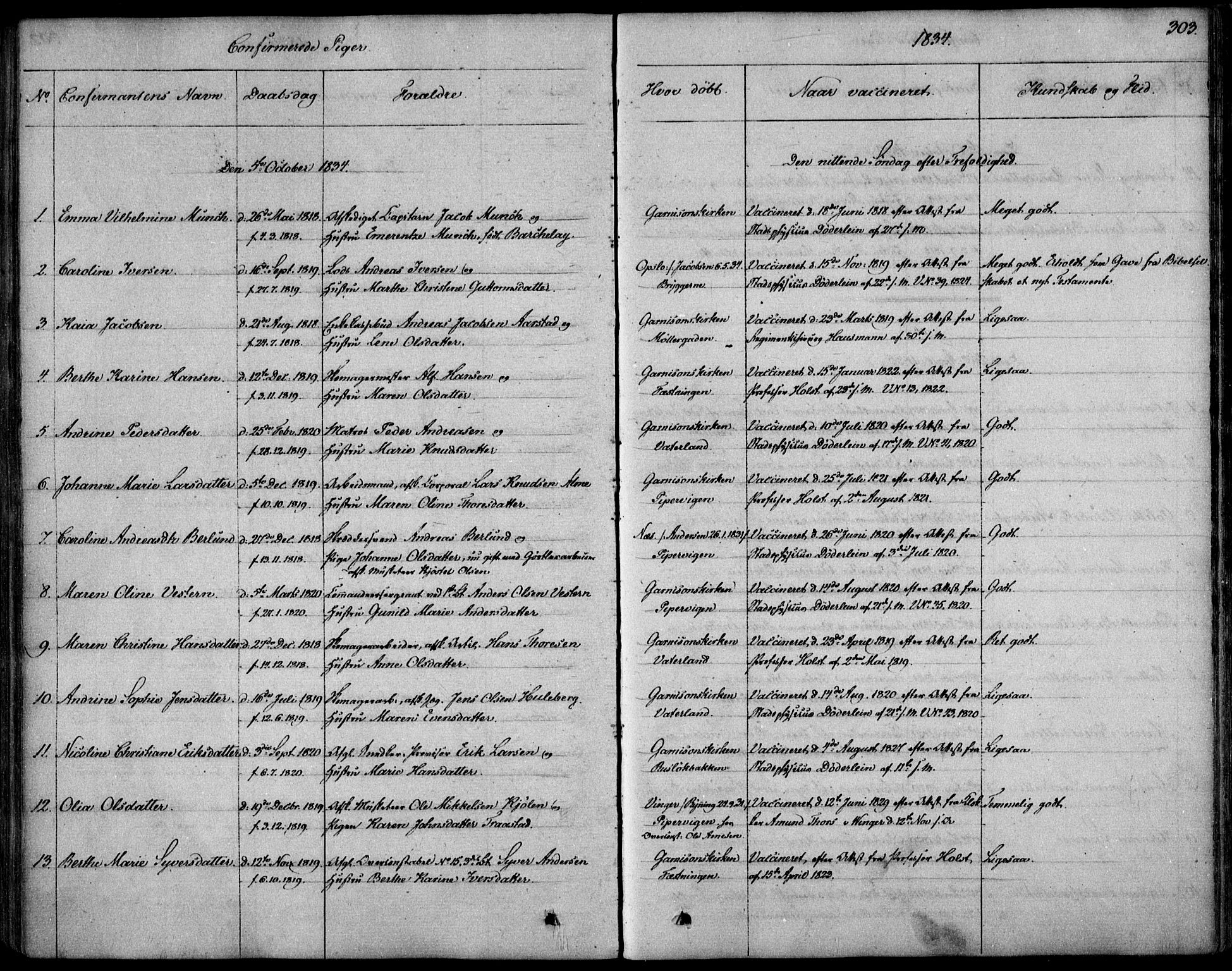 Garnisonsmenigheten Kirkebøker, AV/SAO-A-10846/F/Fa/L0006: Ministerialbok nr. 6, 1828-1841, s. 303