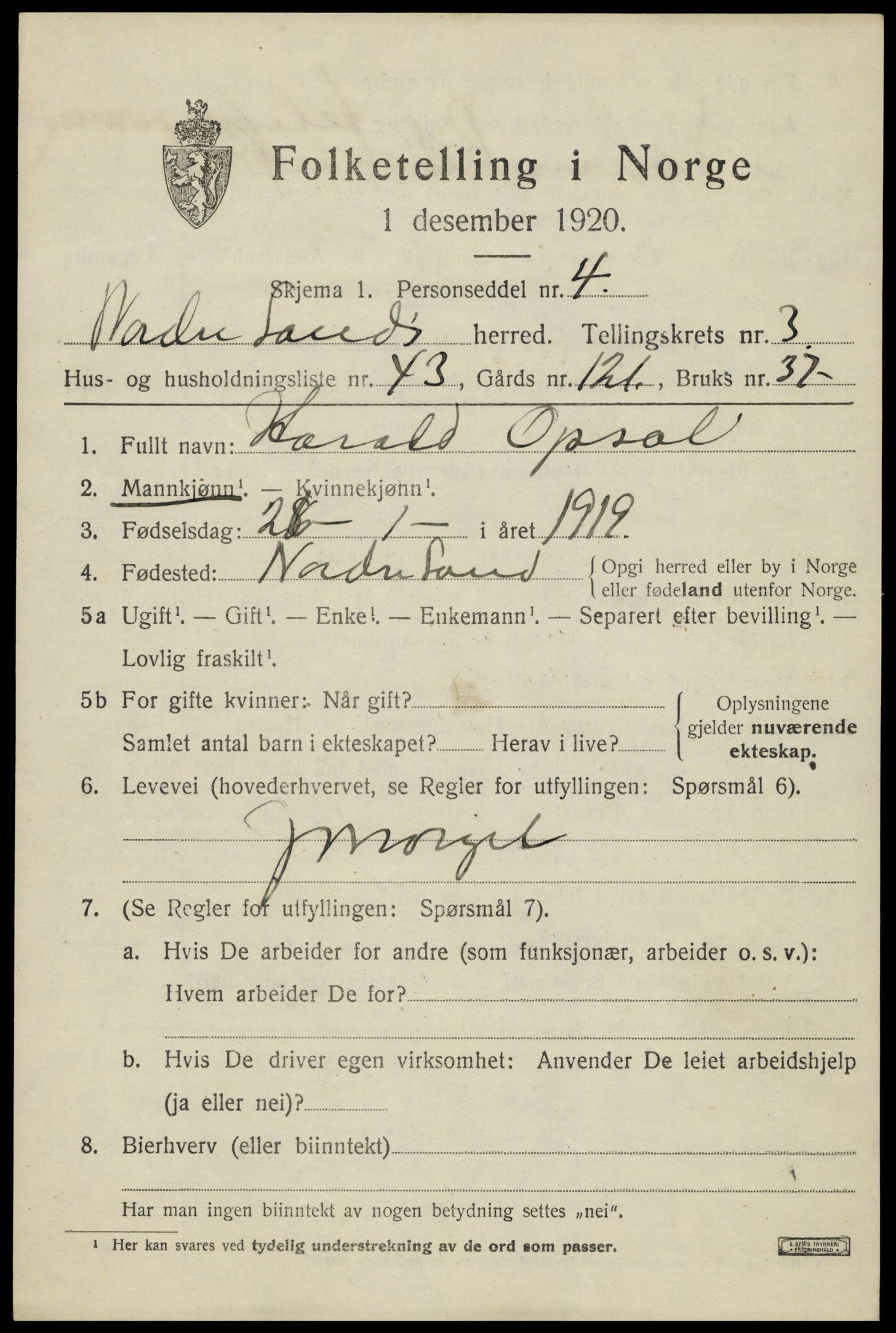 SAH, Folketelling 1920 for 0538 Nordre Land herred, 1920, s. 2848