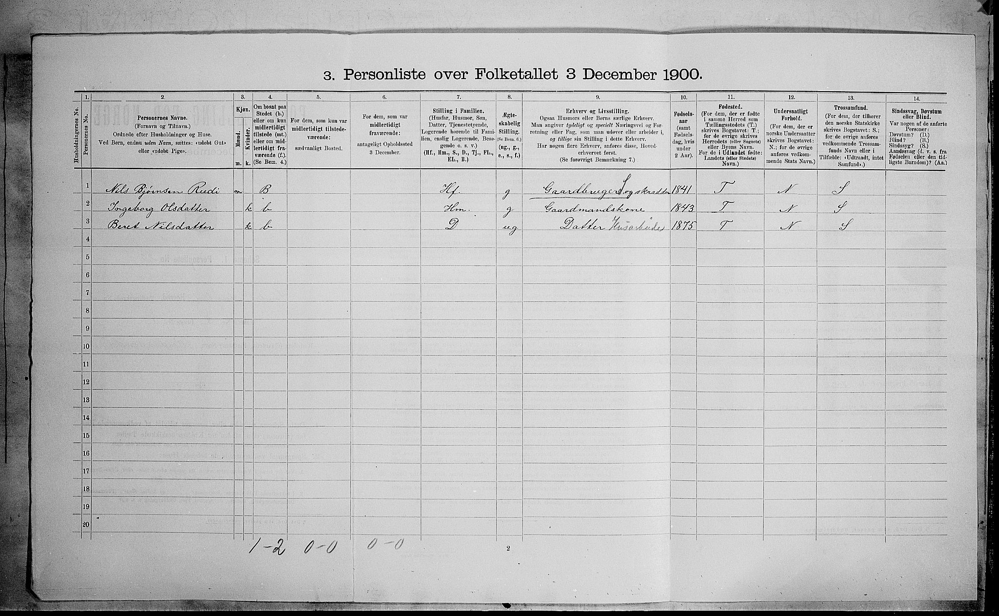 SAH, Folketelling 1900 for 0540 Sør-Aurdal herred, 1900, s. 195