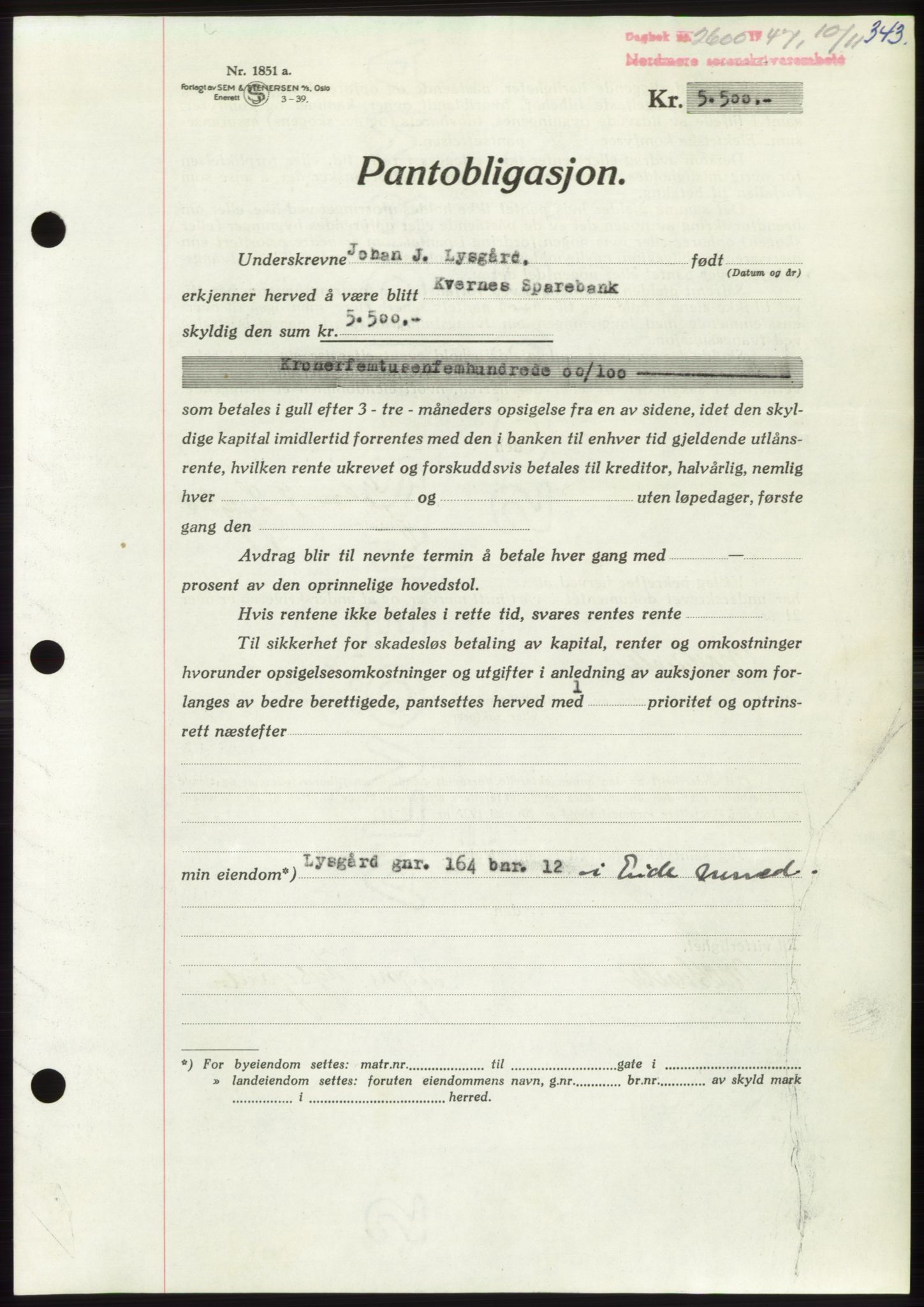 Nordmøre sorenskriveri, AV/SAT-A-4132/1/2/2Ca: Pantebok nr. B97, 1947-1948, Dagboknr: 2600/1947