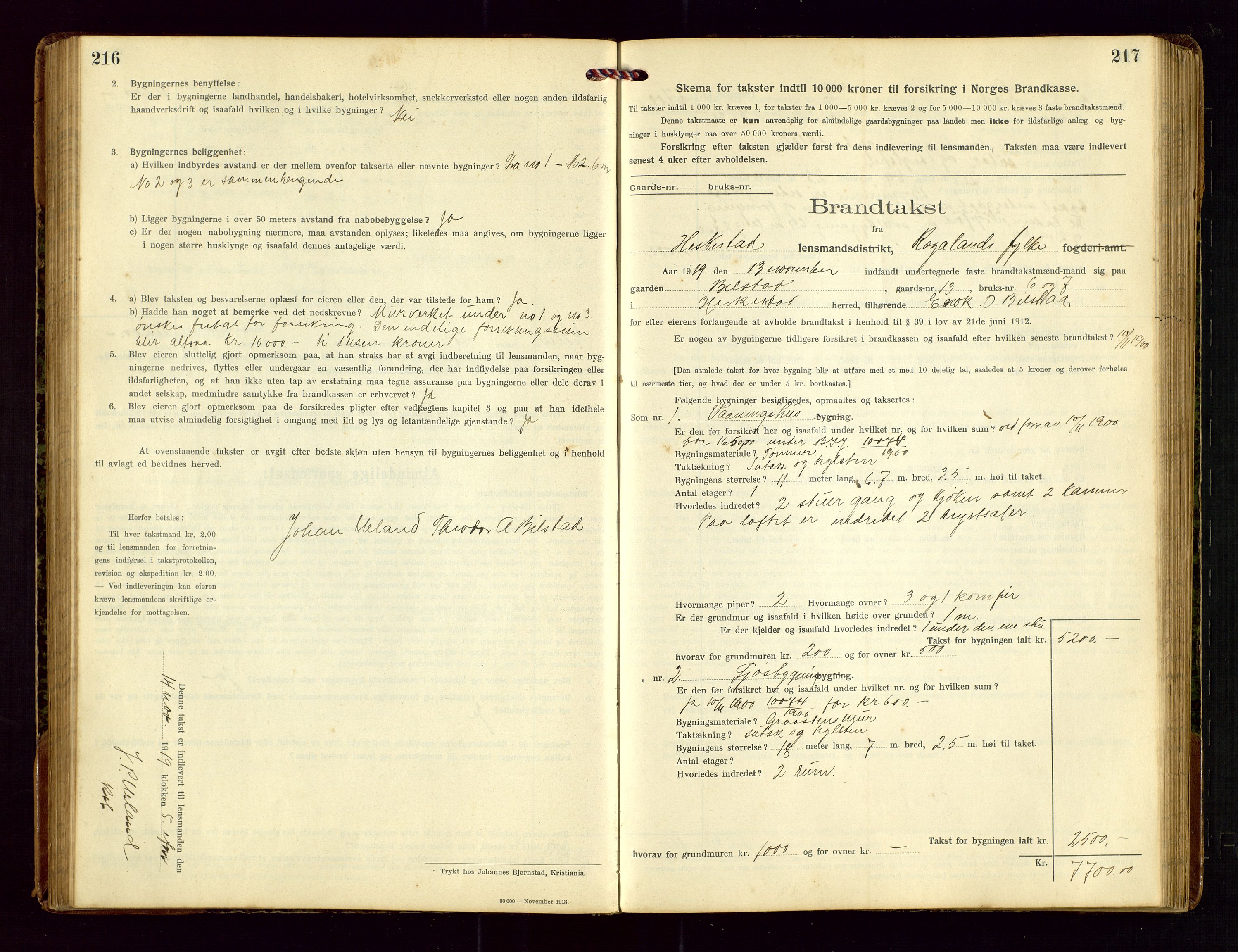 Heskestad lensmannskontor, AV/SAST-A-100304/Gob/L0002: "Brandtakstprotokol", 1915-1922, s. 216-217