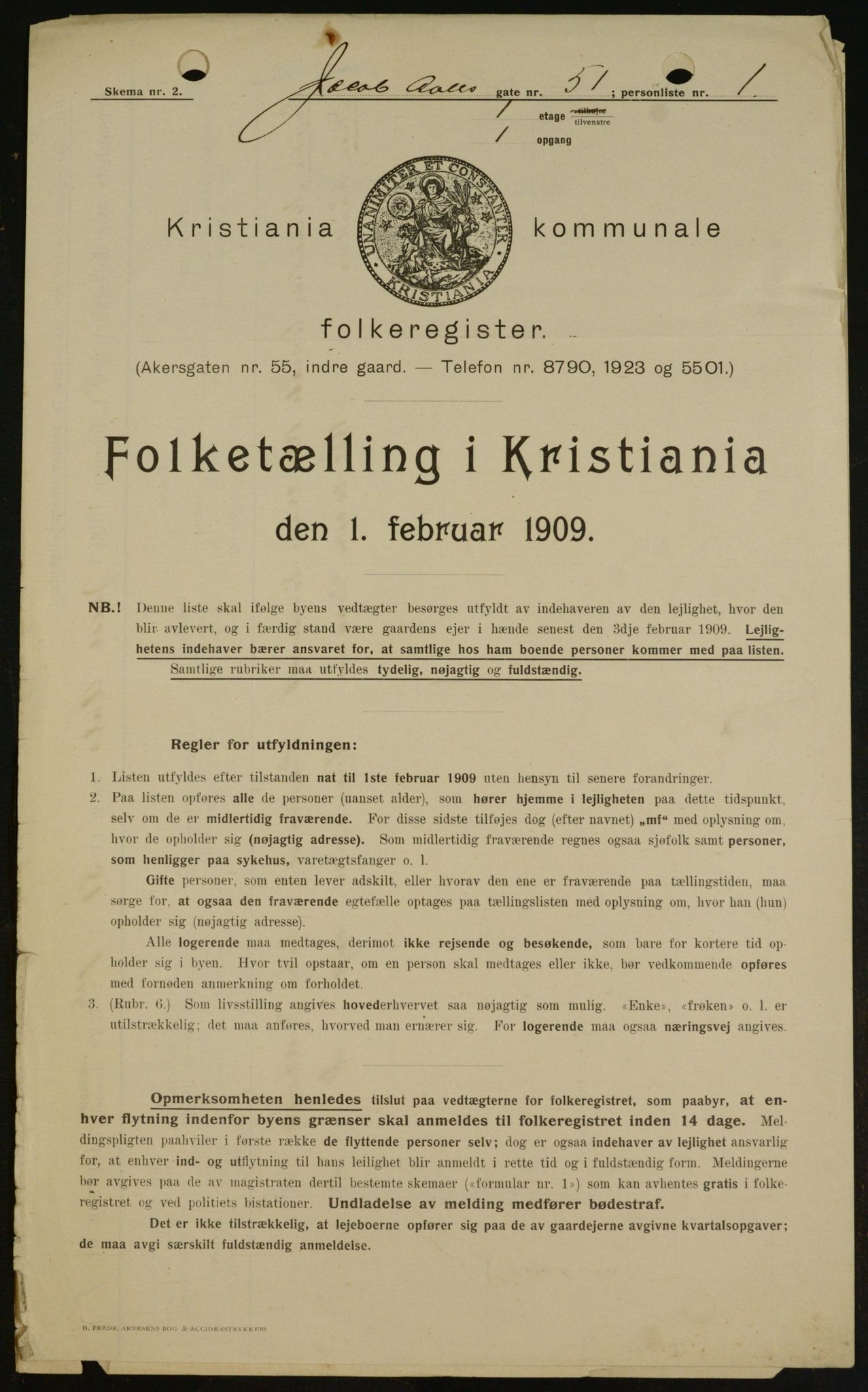 OBA, Kommunal folketelling 1.2.1909 for Kristiania kjøpstad, 1909, s. 41432