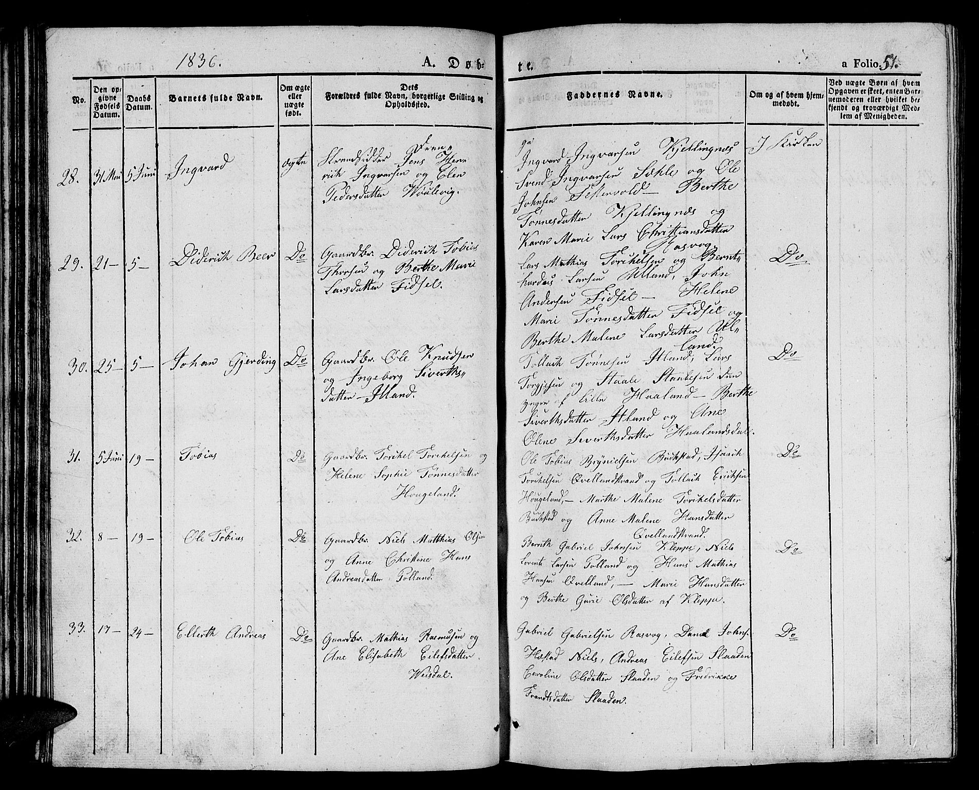 Flekkefjord sokneprestkontor, AV/SAK-1111-0012/F/Fb/Fbb/L0002: Klokkerbok nr. B 2a, 1831-1866, s. 51