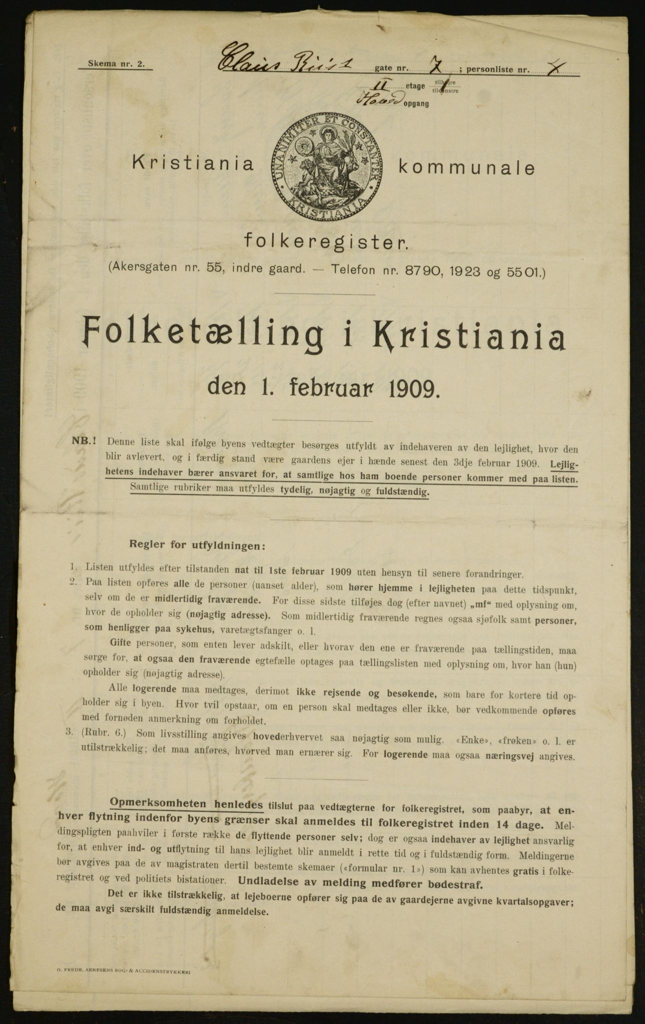 OBA, Kommunal folketelling 1.2.1909 for Kristiania kjøpstad, 1909, s. 11534