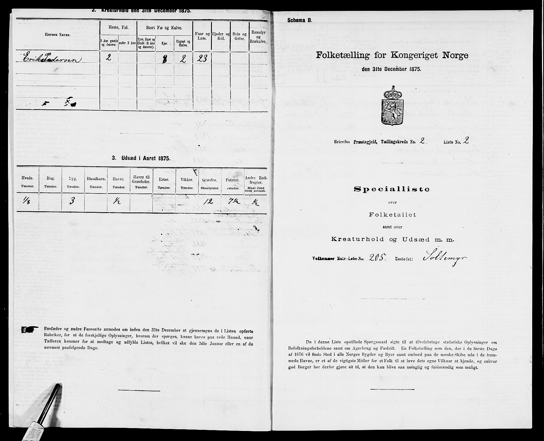 SAK, Folketelling 1875 for 0933P Herefoss prestegjeld, 1875, s. 110