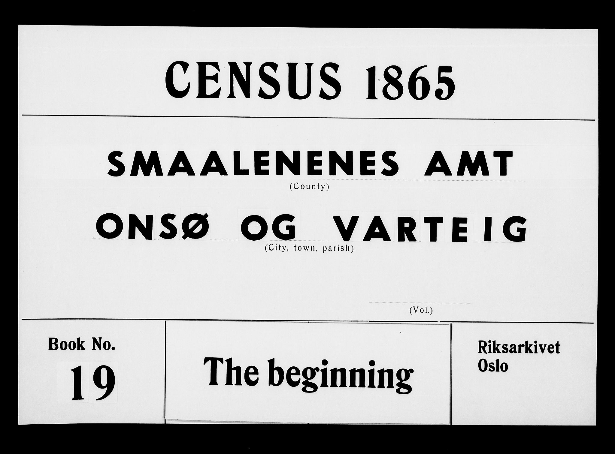RA, Folketelling 1865 for 0134P Onsøy prestegjeld, 1865, s. 1
