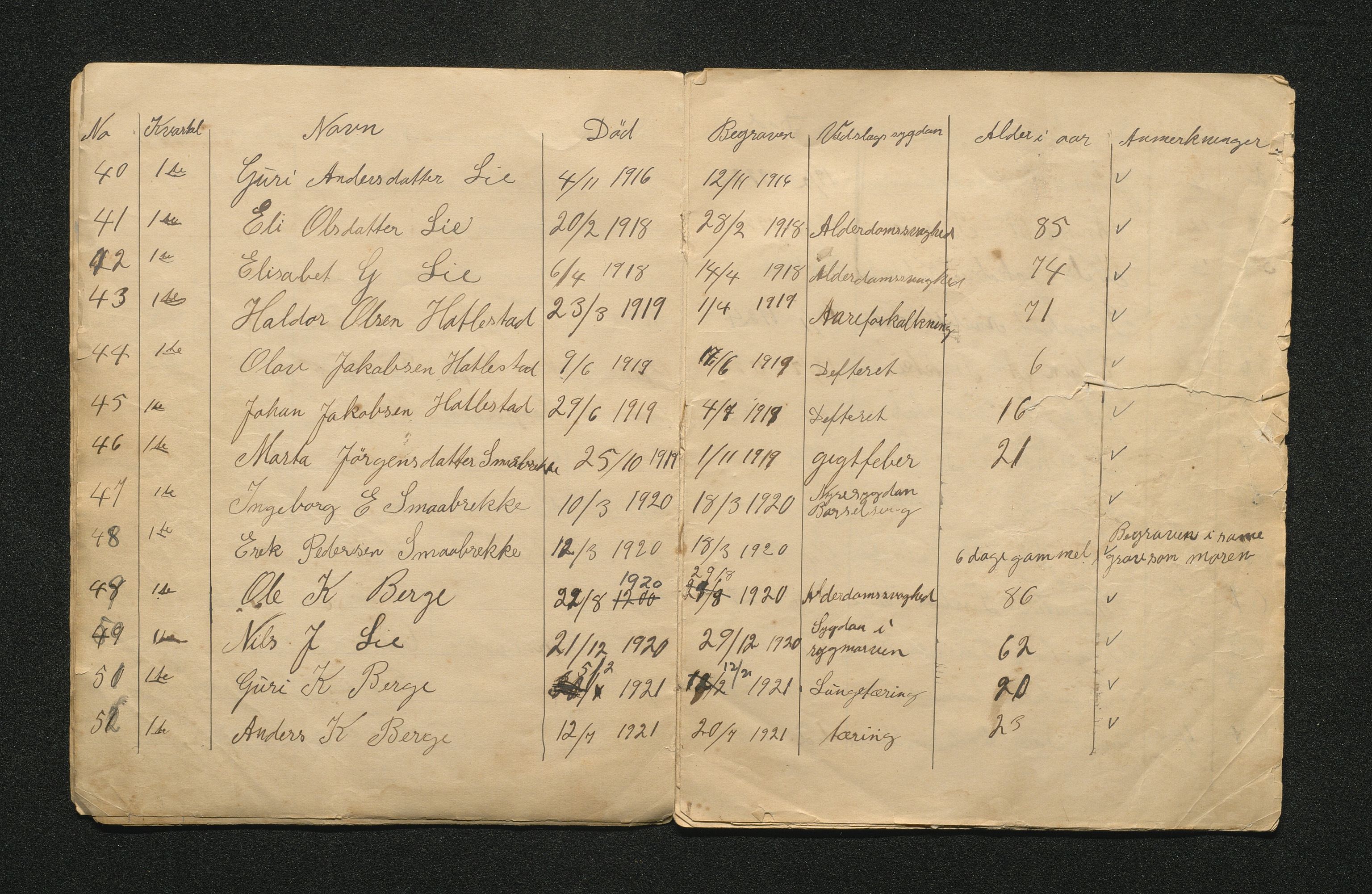 Vaksdal kommune. Kyrkjeverja, IKAH/1251b-282/G/Ga/L0002: Gravprotokoll for Bergsdalen kirkegård, 1902-1948