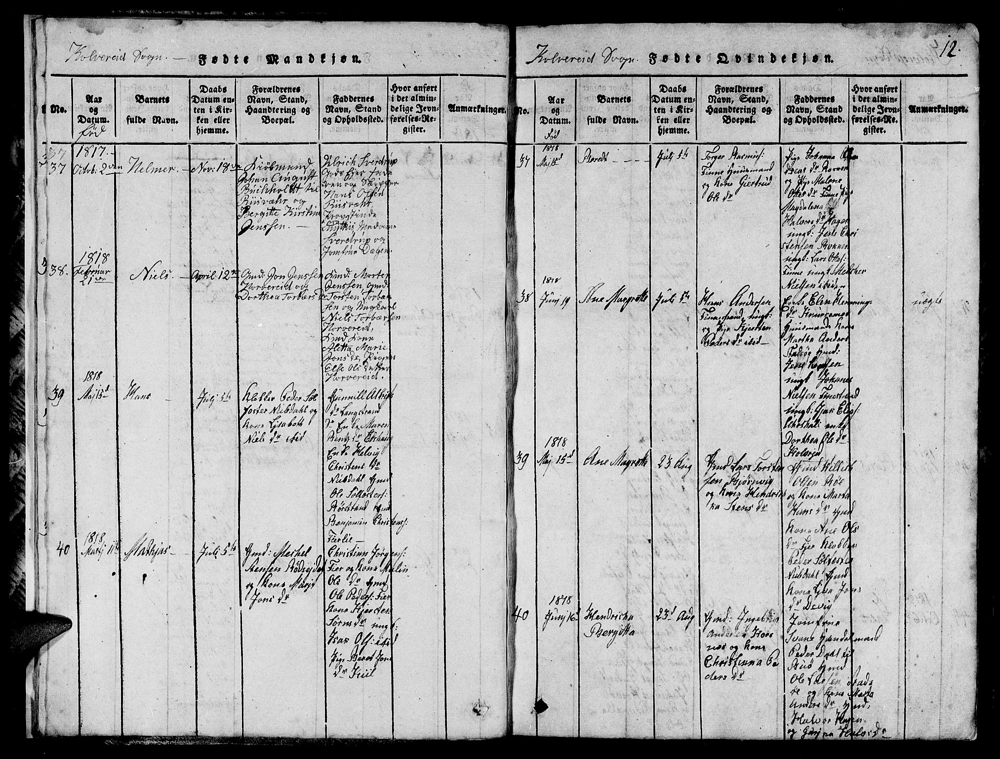 Ministerialprotokoller, klokkerbøker og fødselsregistre - Nord-Trøndelag, SAT/A-1458/780/L0648: Klokkerbok nr. 780C01 /1, 1815-1870, s. 12