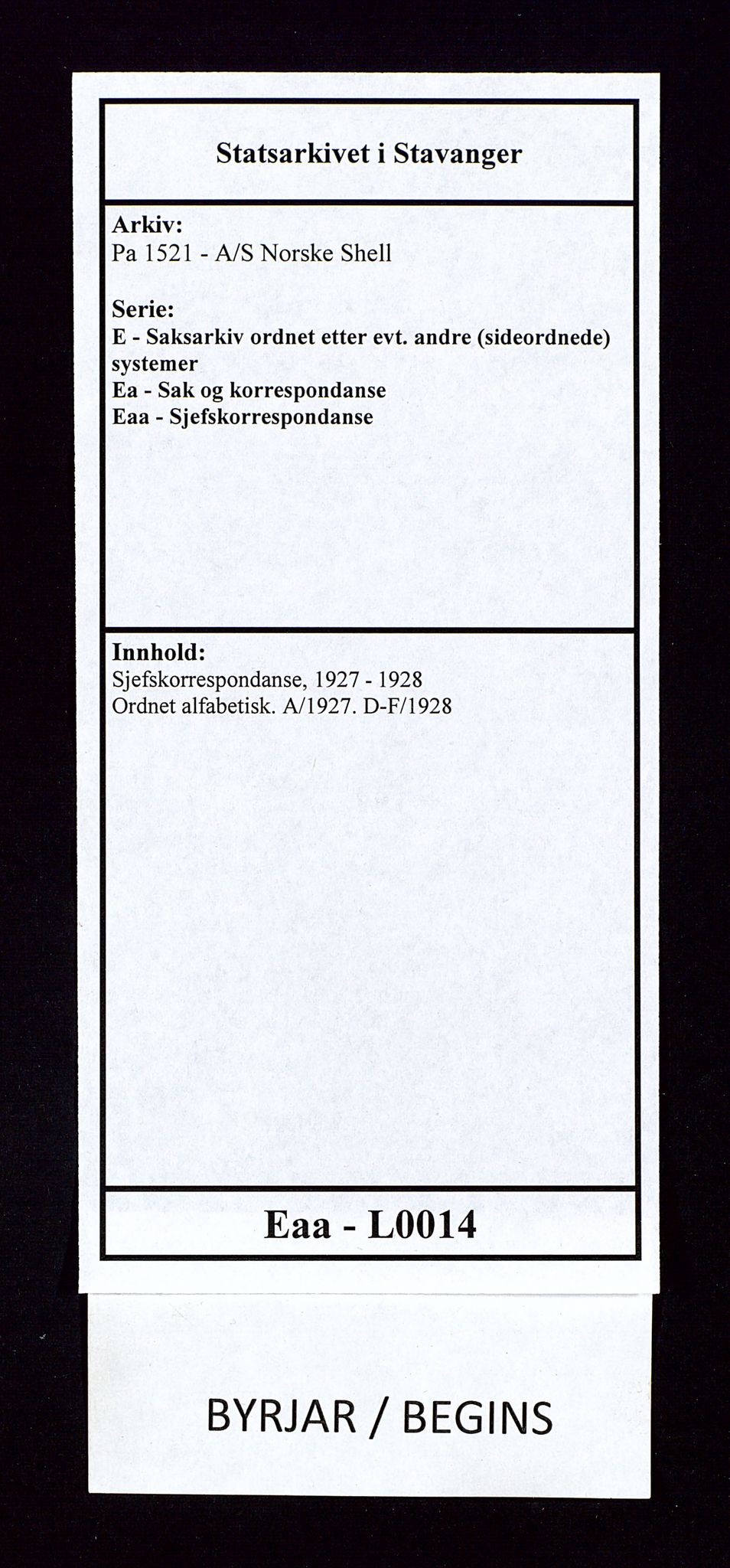 Pa 1521 - A/S Norske Shell, AV/SAST-A-101915/E/Ea/Eaa/L0014: Sjefskorrespondanse, 1927-1928, s. 1