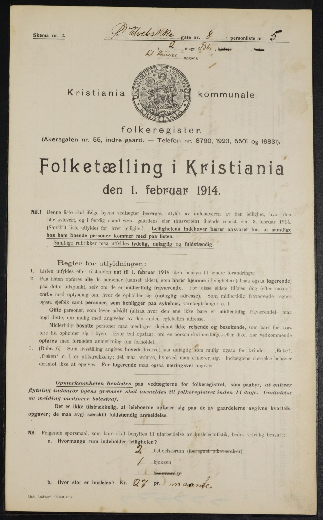 OBA, Kommunal folketelling 1.2.1914 for Kristiania, 1914, s. 130440