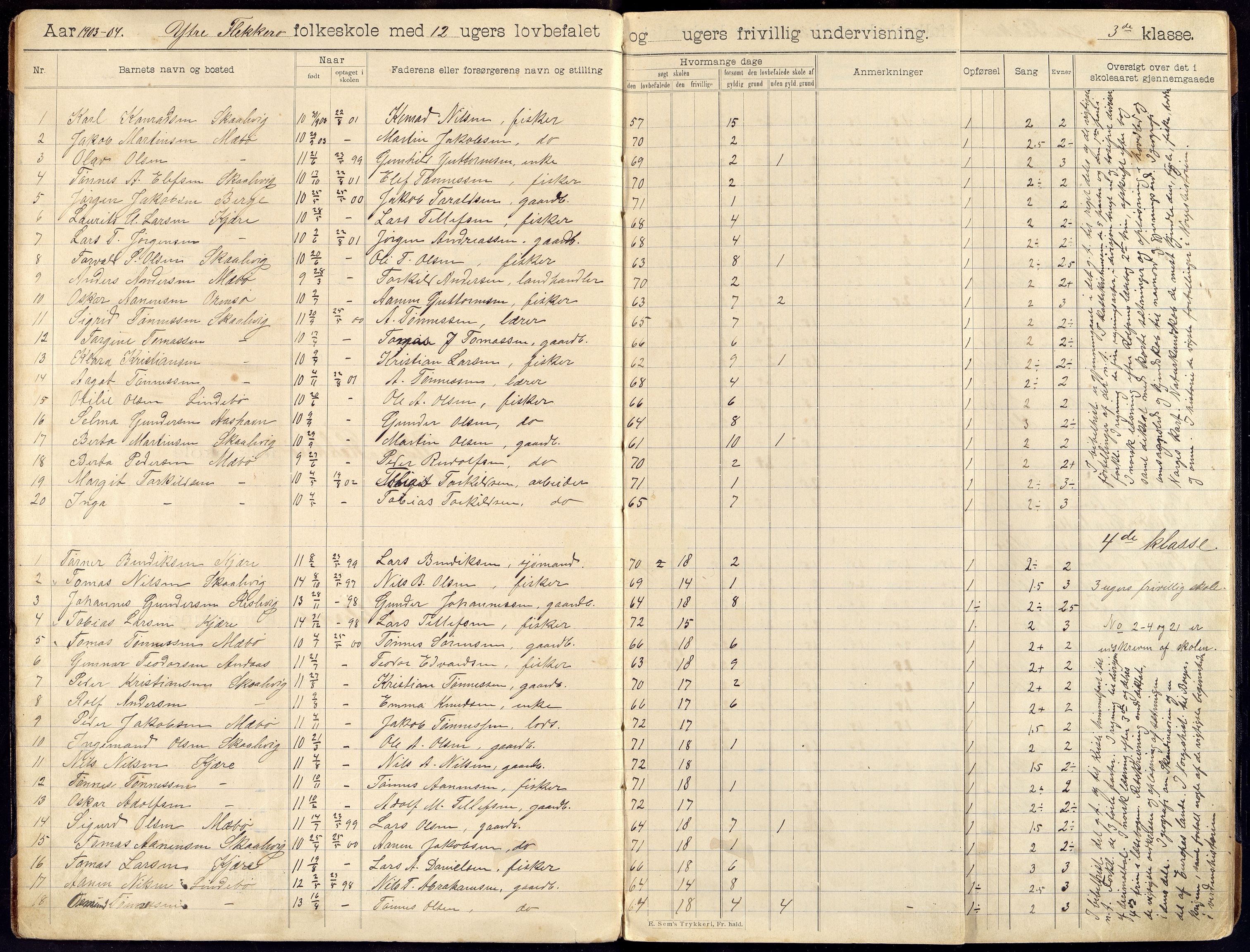 Oddernes kommune - Ytre Flekkerøy/Flekkerøy skolekrets, ARKSOR/1001OD553/H/L0006: Skoleprotokoll, 1903-1910