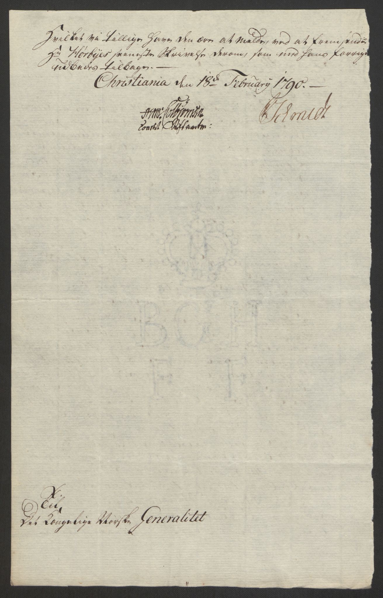 Forsvaret, Den norske kvesthuskasse/krigshospitalkasse, AV/RA-RAFA-1887/F/Fa/L0017: Innkomne brev:, 1782-1807, s. 43