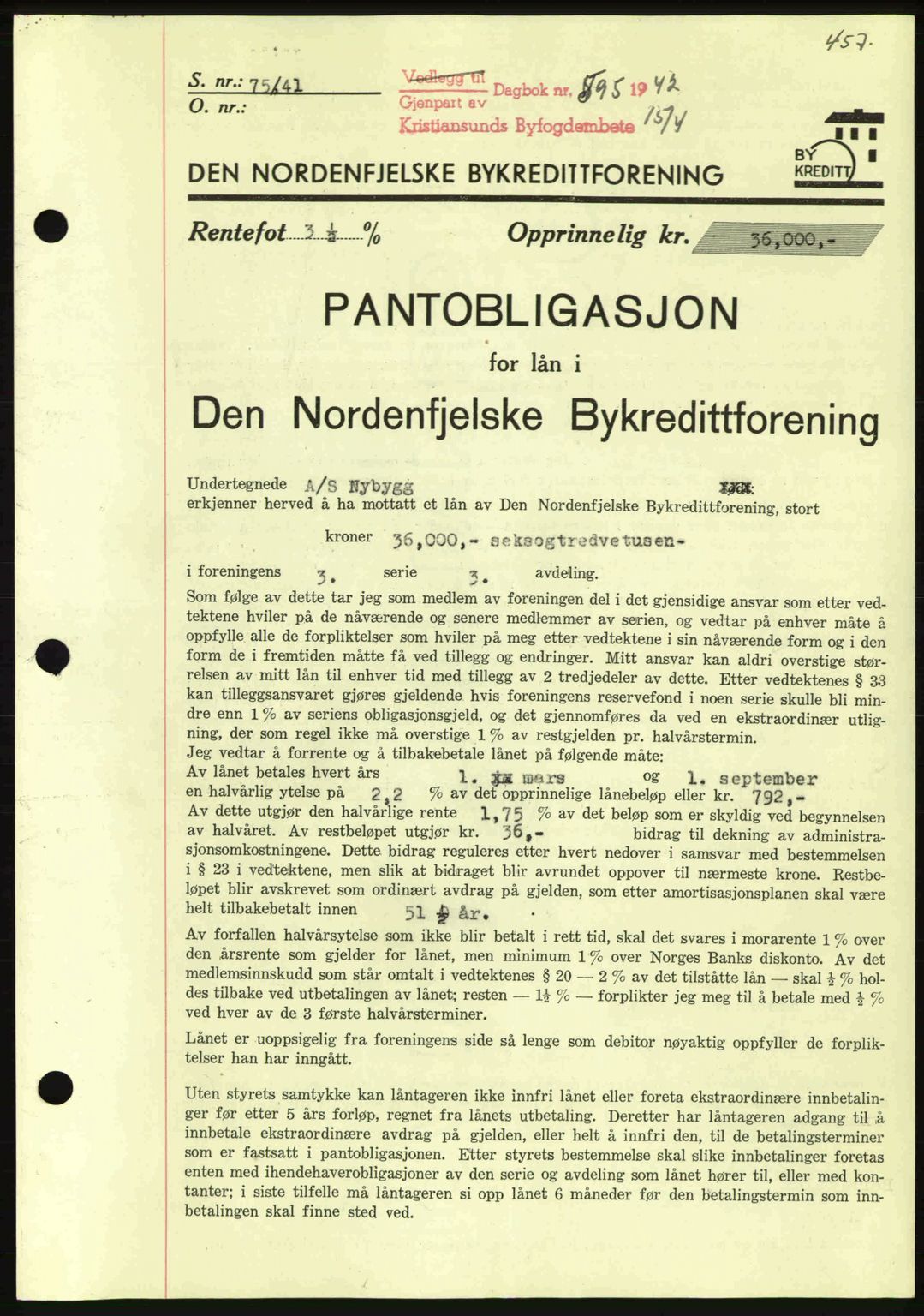 Kristiansund byfogd, AV/SAT-A-4587/A/27: Pantebok nr. 35, 1941-1942, Dagboknr: 595/1942