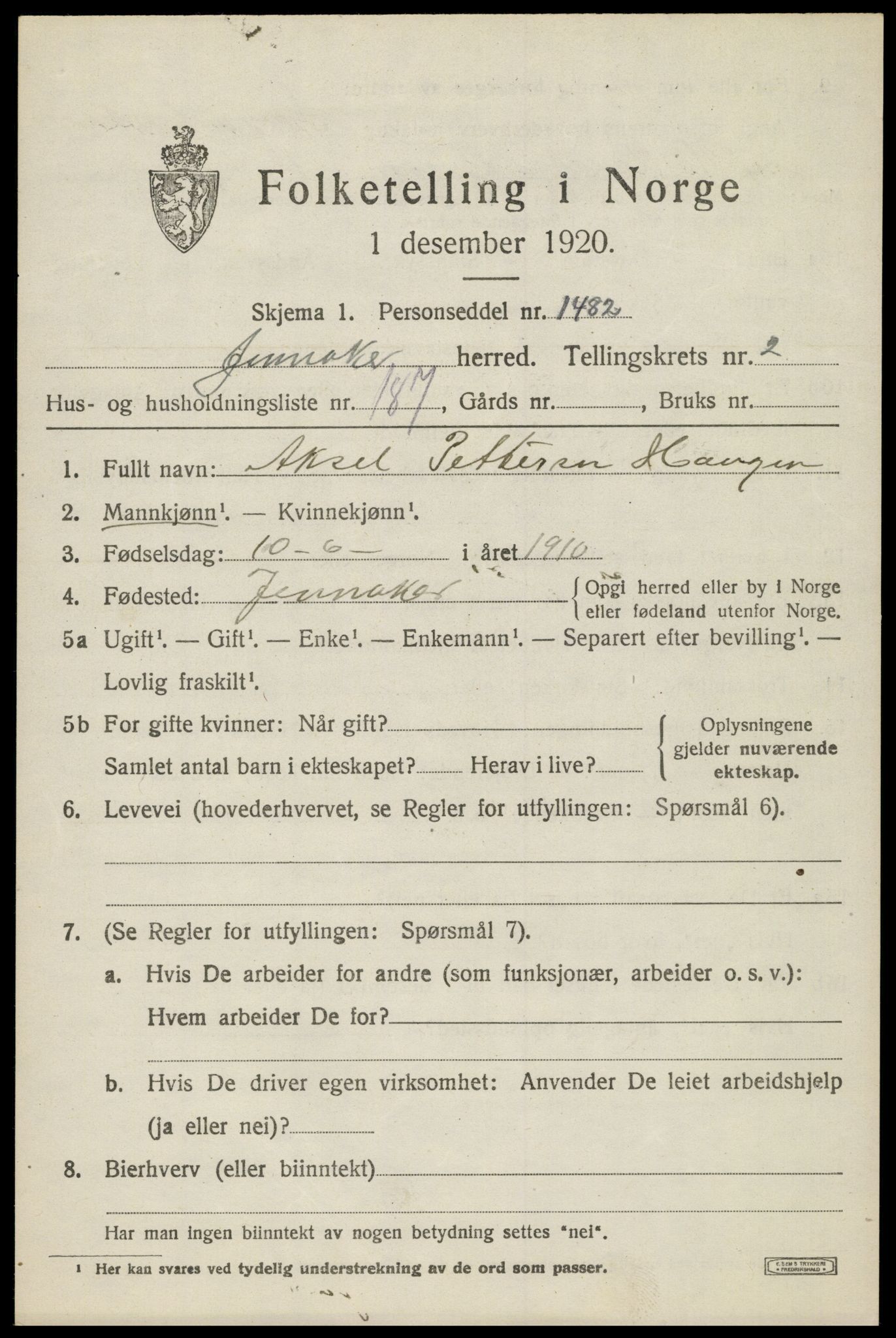SAH, Folketelling 1920 for 0532 Jevnaker herred, 1920, s. 4383