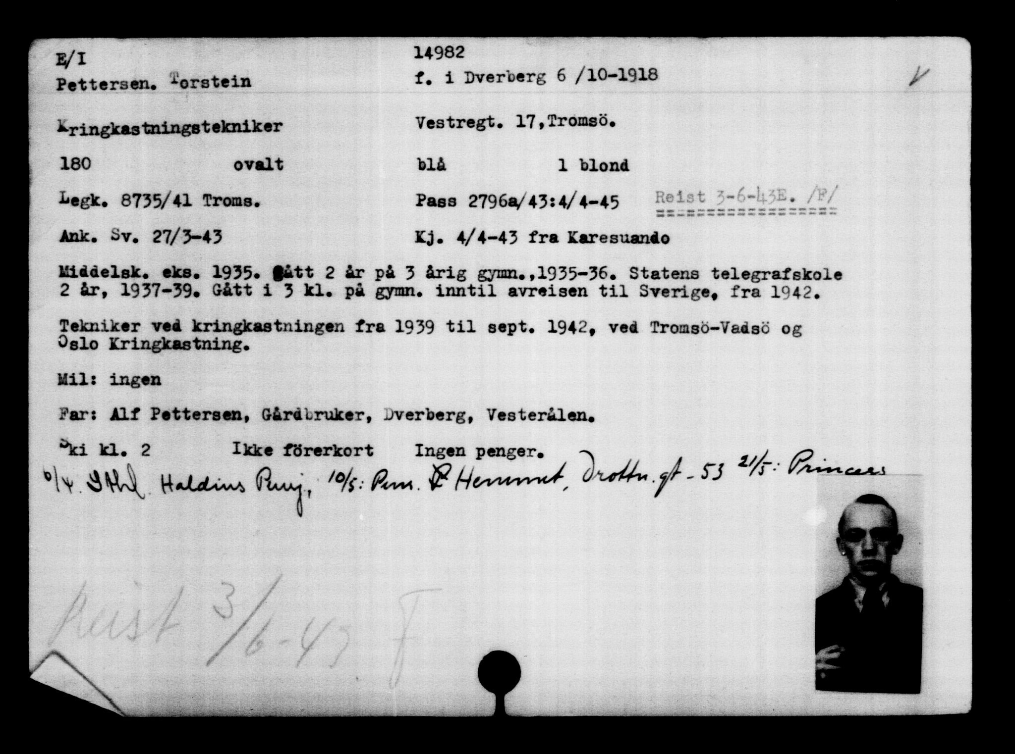 Utenriksstasjonene, Legasjonen i Stockholm, Flyktningkontoret, AV/RA-S-6753/V/Va/L0007: Kjesäterkartoteket, flyktninger med registreringsnr. 12700-15723, 1940-1945, s. 2622