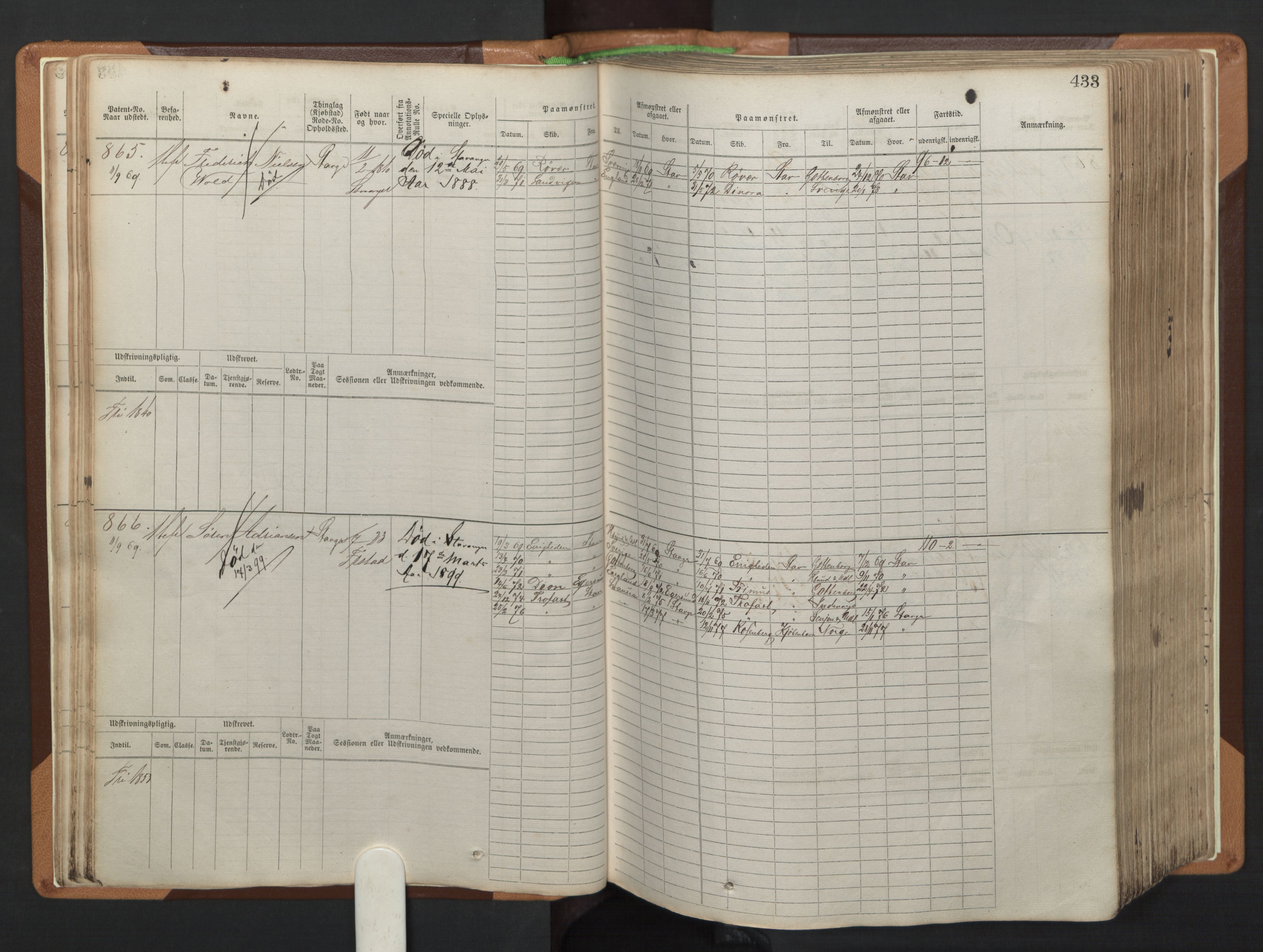 Stavanger sjømannskontor, AV/SAST-A-102006/F/Fb/Fbb/L0005: Sjøfartshovedrulle, patentnr. 793-1606 (del 2), 1869-1880, s. 39