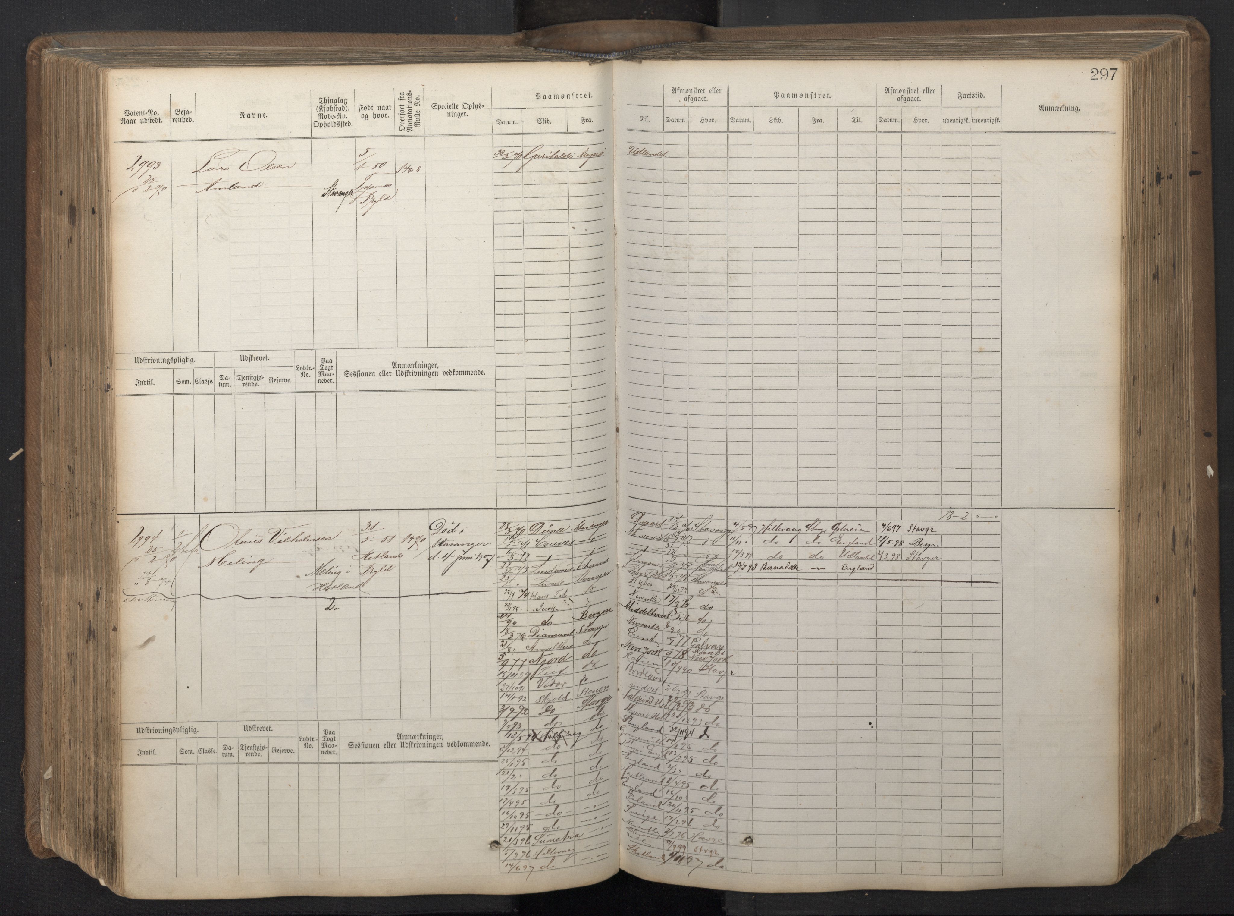 Stavanger sjømannskontor, AV/SAST-A-102006/F/Fb/Fbb/L0018: Sjøfartshovedrulle patnentnr. 2402-3602 (dublett), 1869, s. 301