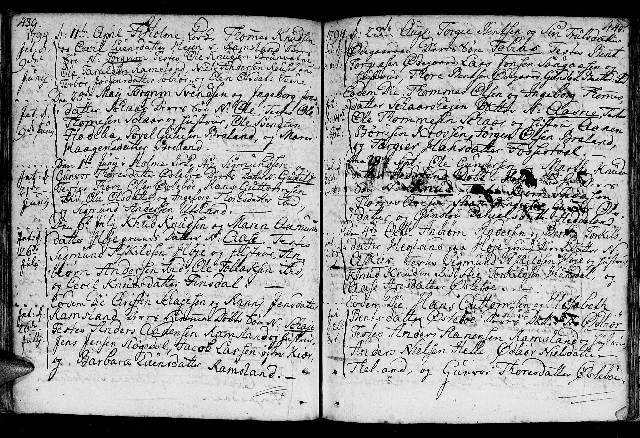 Holum sokneprestkontor, AV/SAK-1111-0022/F/Fa/Fac/L0001: Ministerialbok nr. A 1, 1773-1820, s. 439-440
