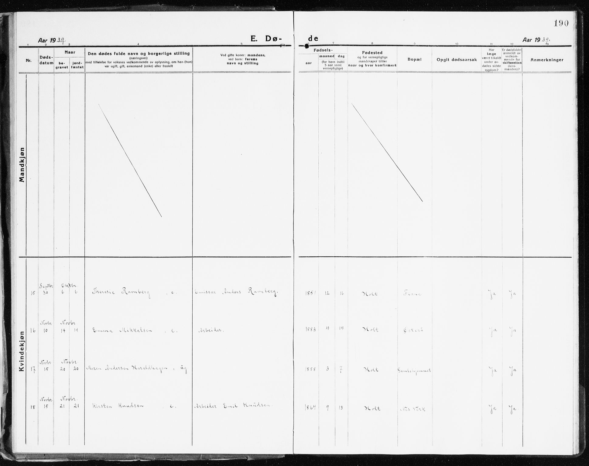 Holt sokneprestkontor, AV/SAK-1111-0021/F/Fb/L0012: Klokkerbok nr. B 12, 1919-1944, s. 190