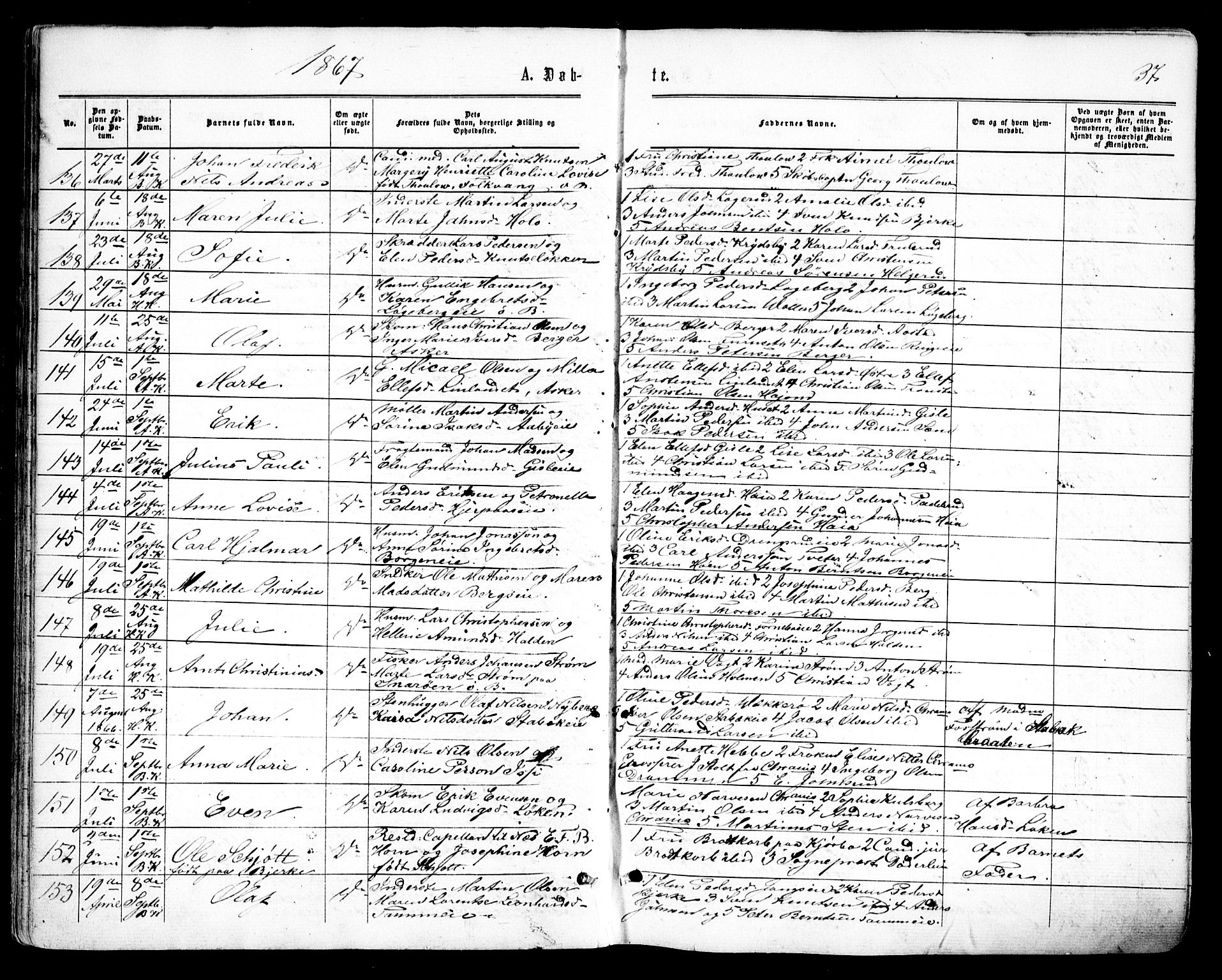 Asker prestekontor Kirkebøker, AV/SAO-A-10256a/F/Fa/L0008: Ministerialbok nr. I 8, 1865-1878, s. 37