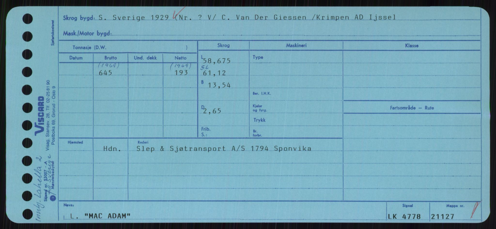 Sjøfartsdirektoratet med forløpere, Skipsmålingen, RA/S-1627/H/Hc/L0001: Lektere, A-Y, s. 295