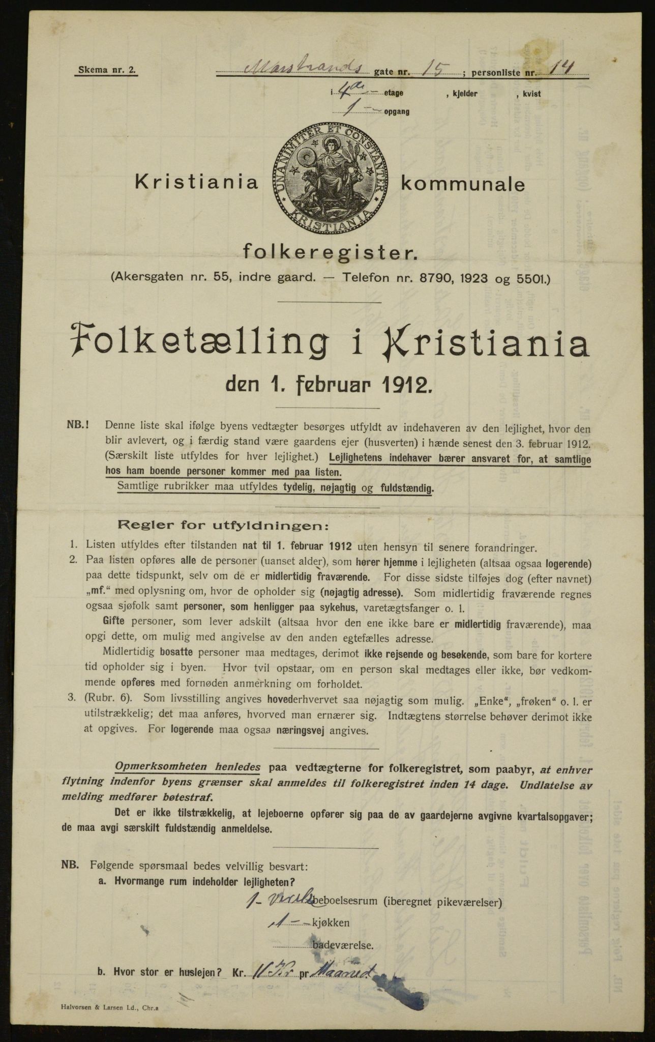 OBA, Kommunal folketelling 1.2.1912 for Kristiania, 1912, s. 65165