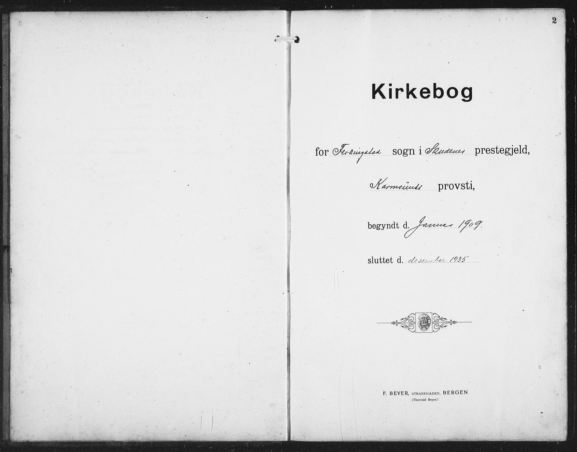 Skudenes sokneprestkontor, SAST/A -101849/H/Ha/Hab/L0011: Klokkerbok nr. B 11, 1909-1943, s. 2