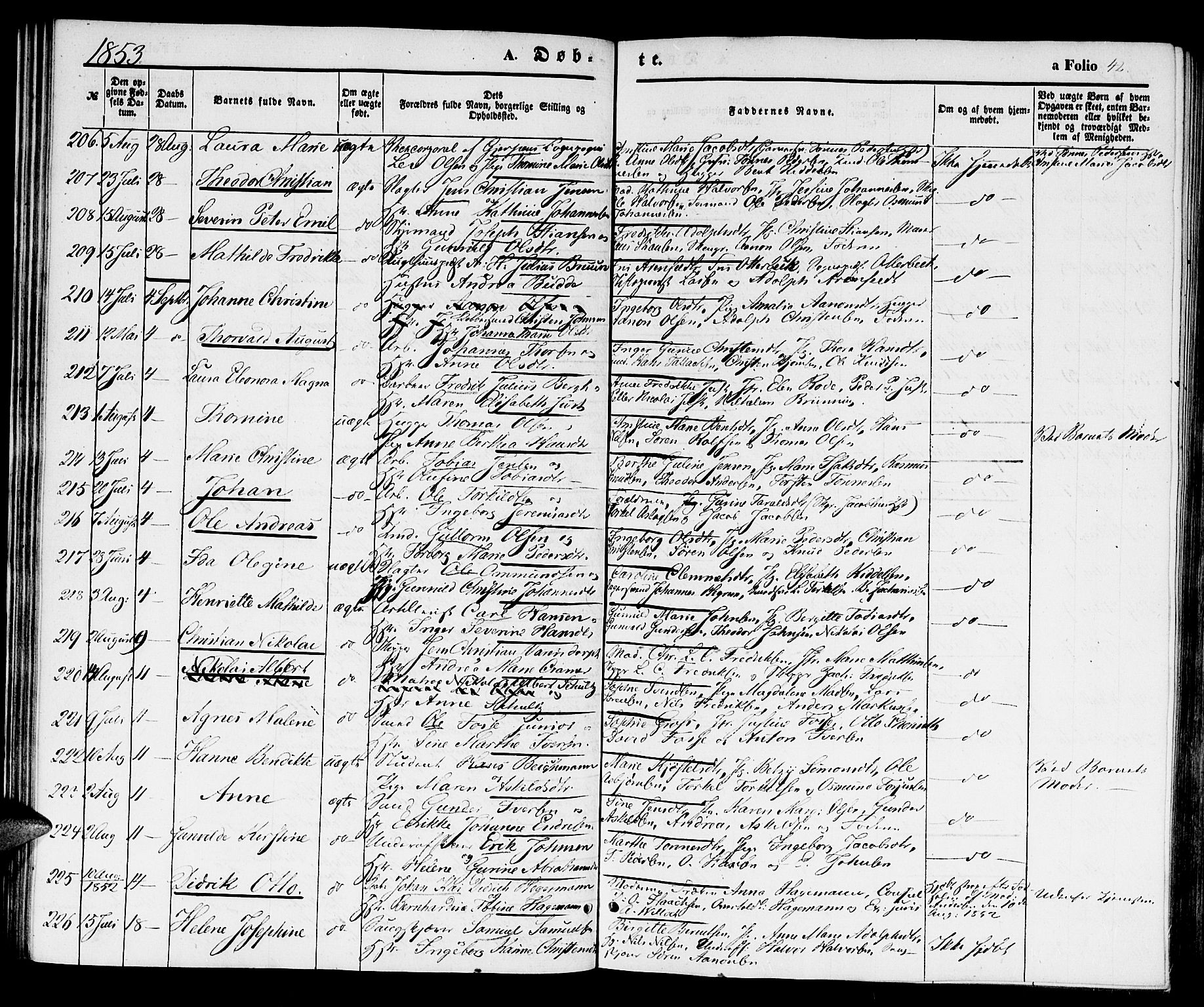 Kristiansand domprosti, AV/SAK-1112-0006/F/Fb/L0011: Klokkerbok nr. B 11, 1851-1861, s. 42