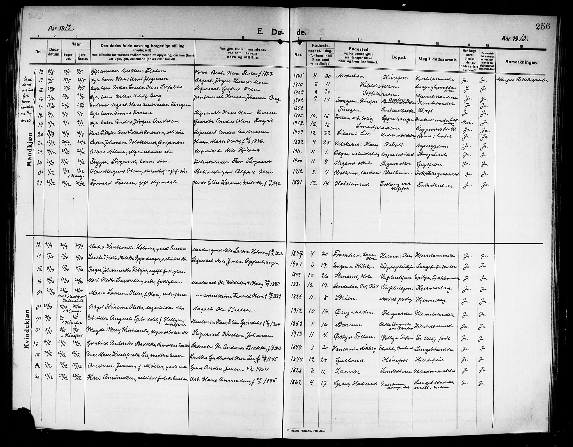 Norderhov kirkebøker, SAKO/A-237/G/Ga/L0009: Klokkerbok nr. I 9, 1913-1920, s. 256