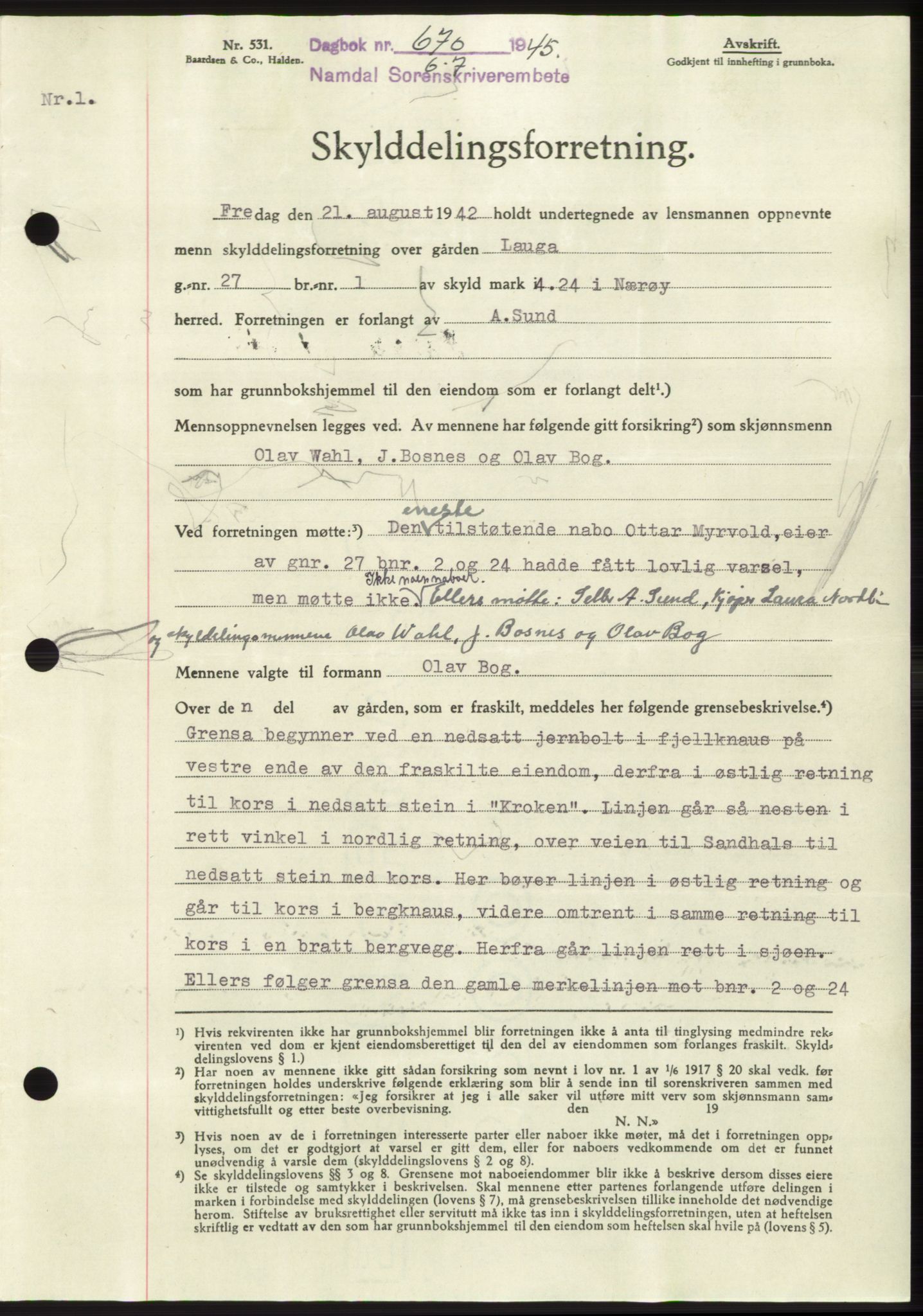 Namdal sorenskriveri, SAT/A-4133/1/2/2C: Pantebok nr. -, 1944-1945, Dagboknr: 670/1945
