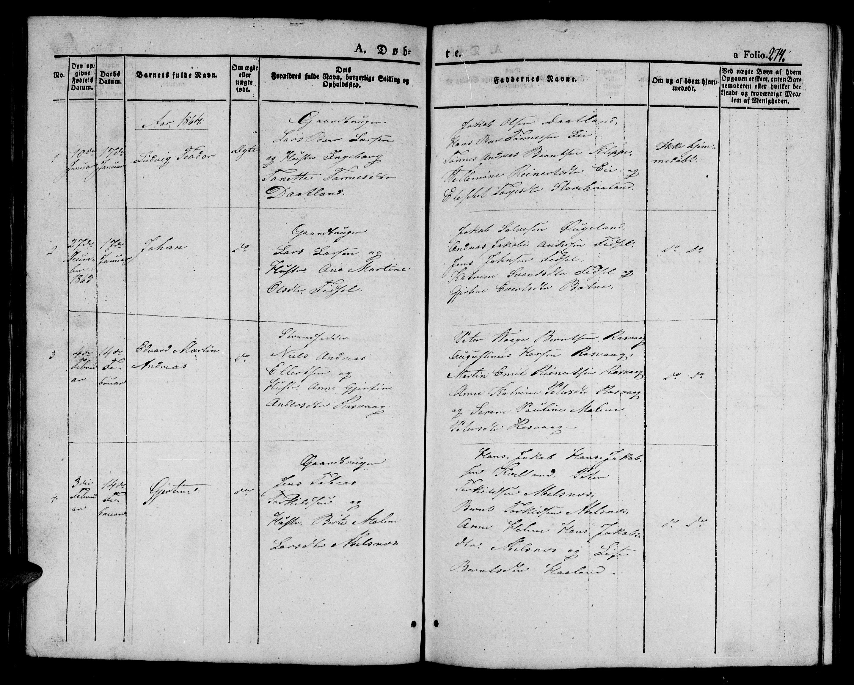 Flekkefjord sokneprestkontor, AV/SAK-1111-0012/F/Fb/Fbb/L0002: Klokkerbok nr. B 2a, 1831-1866, s. 274