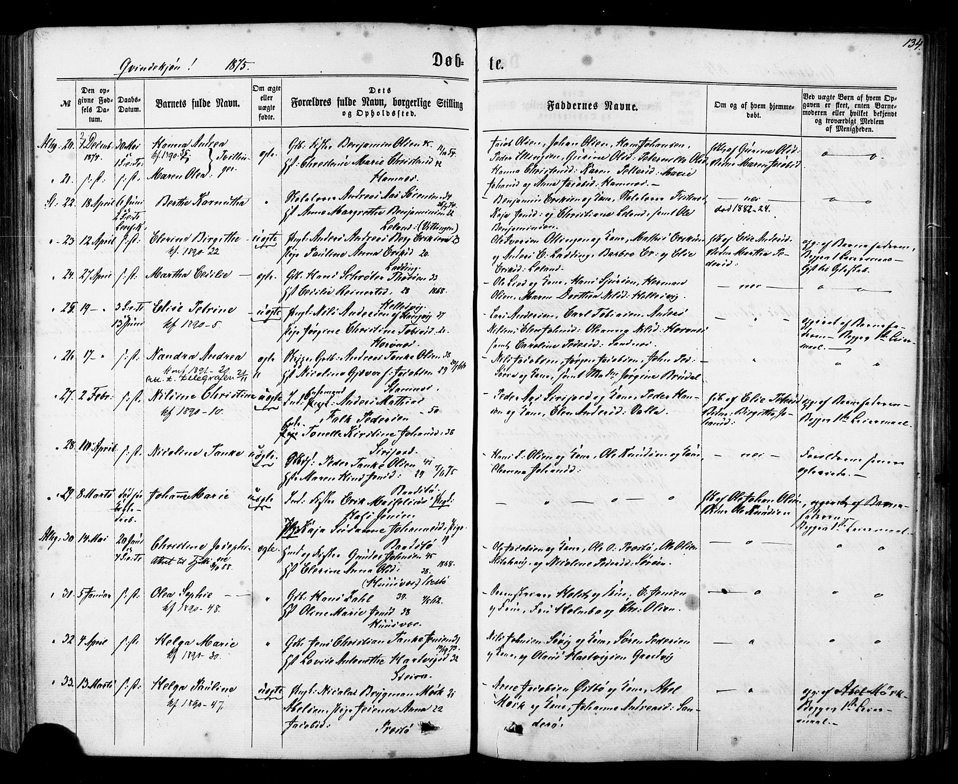 Ministerialprotokoller, klokkerbøker og fødselsregistre - Nordland, AV/SAT-A-1459/830/L0449: Ministerialbok nr. 830A13, 1866-1886, s. 134