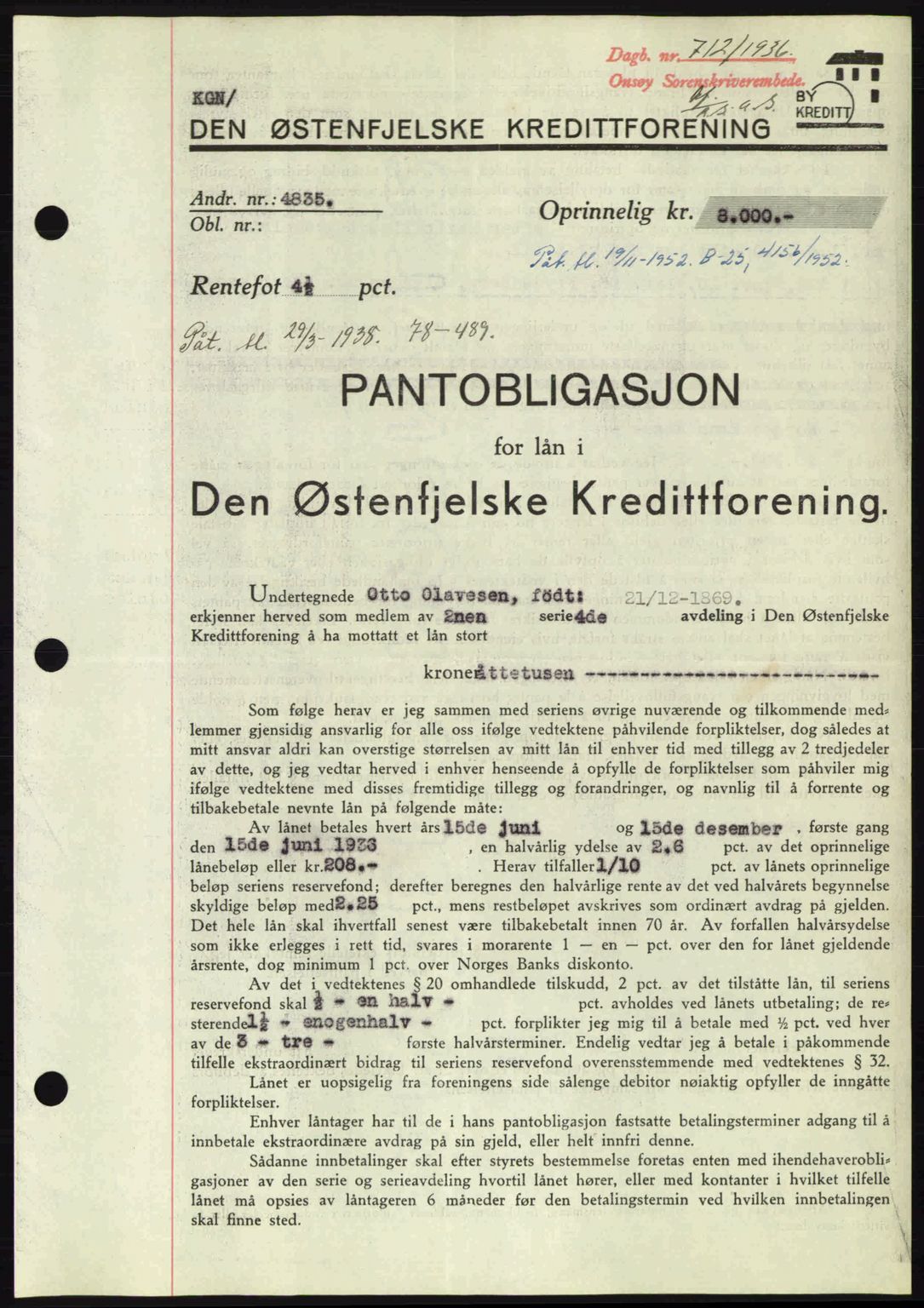 Onsøy sorenskriveri, SAO/A-10474/G/Ga/Gac/L0001: Pantebok nr. B1, 1936-1938, Dagboknr: 712/1936