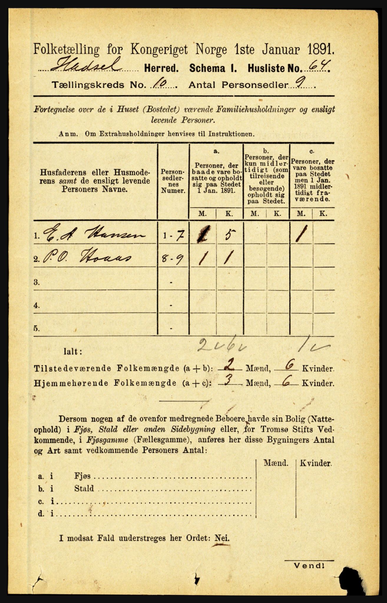 RA, Folketelling 1891 for 1866 Hadsel herred, 1891, s. 4197