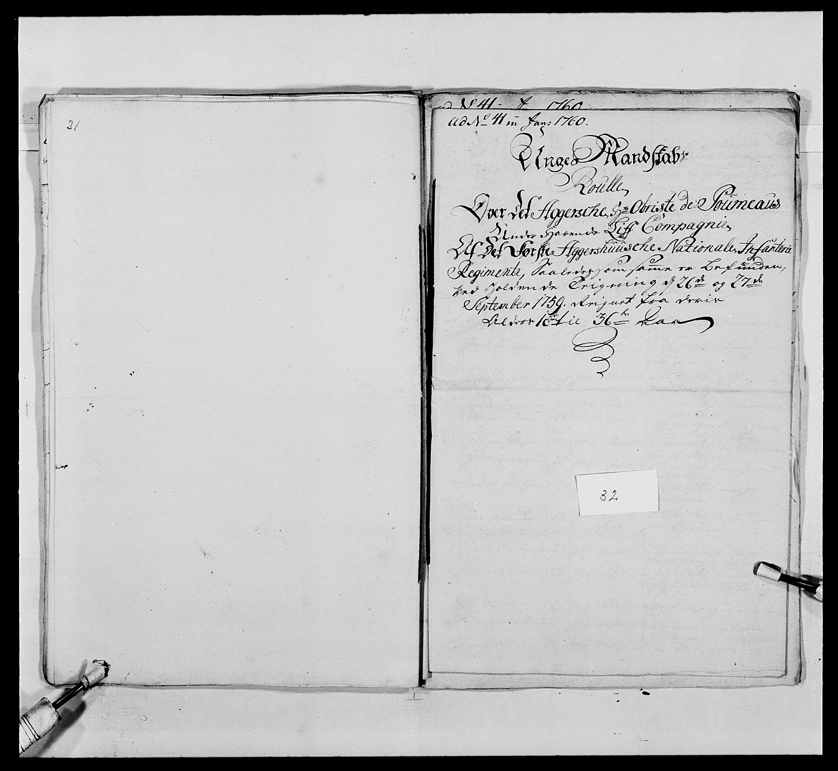 Kommanderende general (KG I) med Det norske krigsdirektorium, AV/RA-EA-5419/E/Ea/L0487: 1. Akershusiske regiment, 1750-1761, s. 315