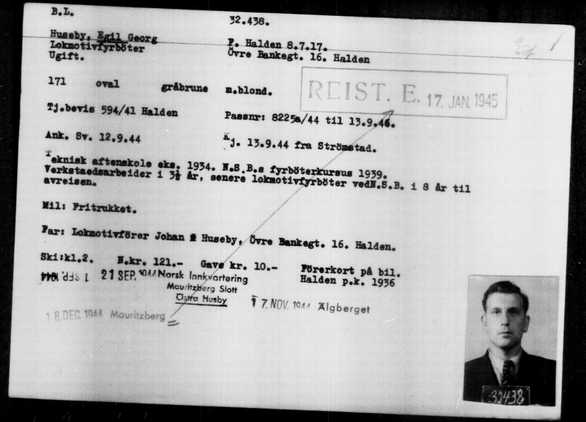 Utenriksstasjonene, Legasjonen i Stockholm, Flyktningkontoret, AV/RA-S-6753/V/Va/L0013: Kjesäterkartoteket, flyktninger med registreringsnr. 31500-34731, 1940-1945, s. 992