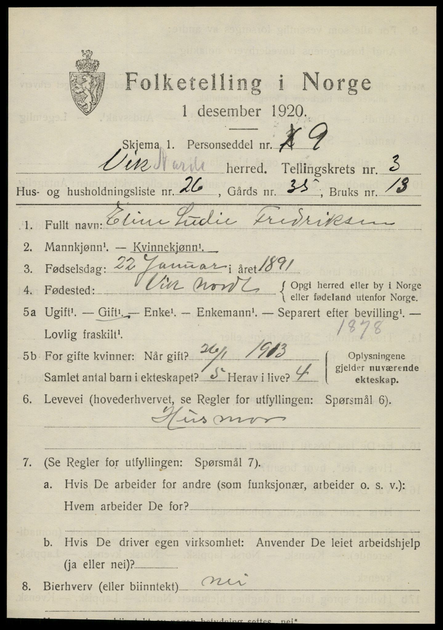 SAT, Folketelling 1920 for 1812 Vik herred, 1920, s. 1851