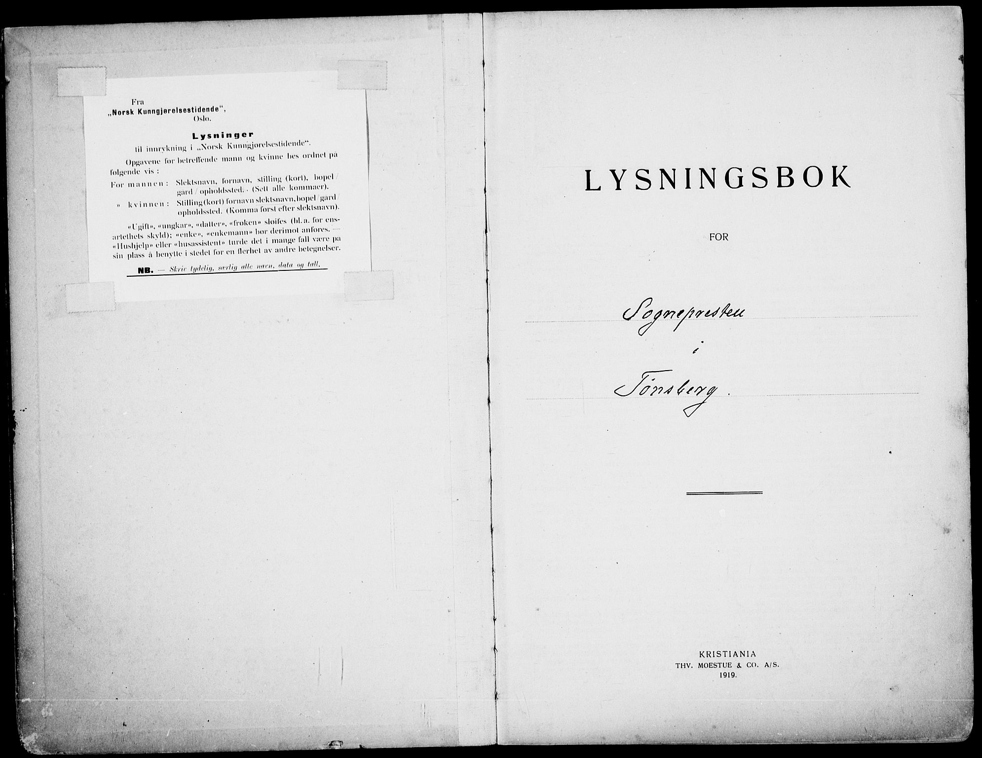 Tønsberg kirkebøker, SAKO/A-330/H/Ha/L0007: Lysningsprotokoll nr. 7, 1919-1931