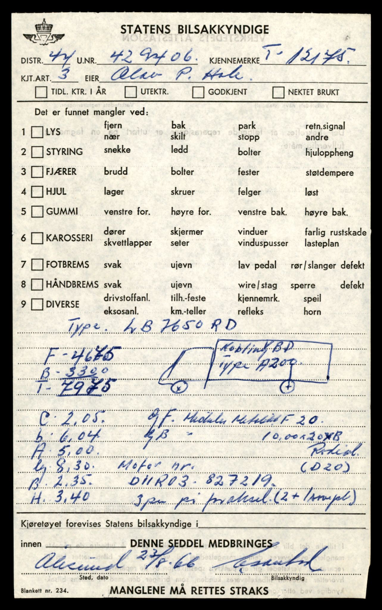 Møre og Romsdal vegkontor - Ålesund trafikkstasjon, AV/SAT-A-4099/F/Fe/L0033: Registreringskort for kjøretøy T 12151 - T 12474, 1927-1998, s. 579